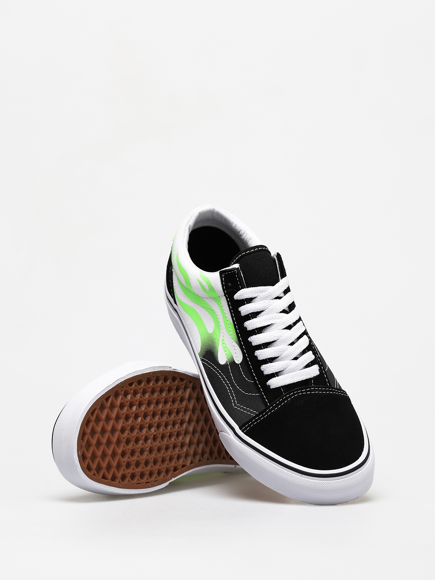 Shoes Vans Old Skool Flame Green Vans Old Skool Shoes Black (flame