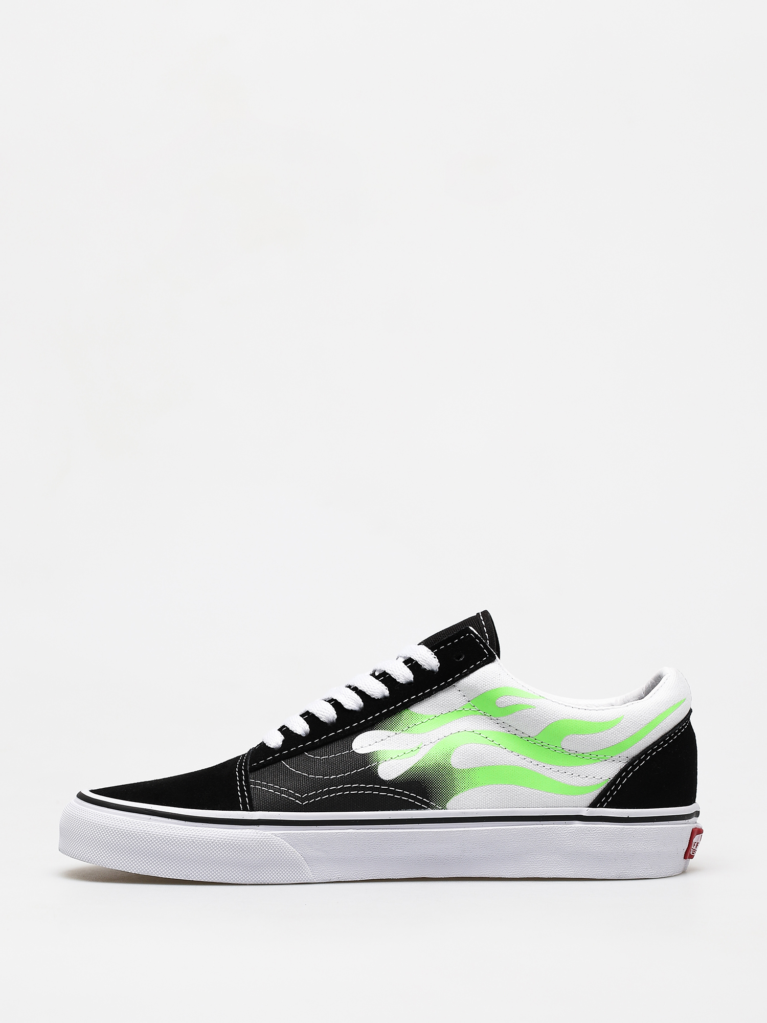 black and white vans with flames