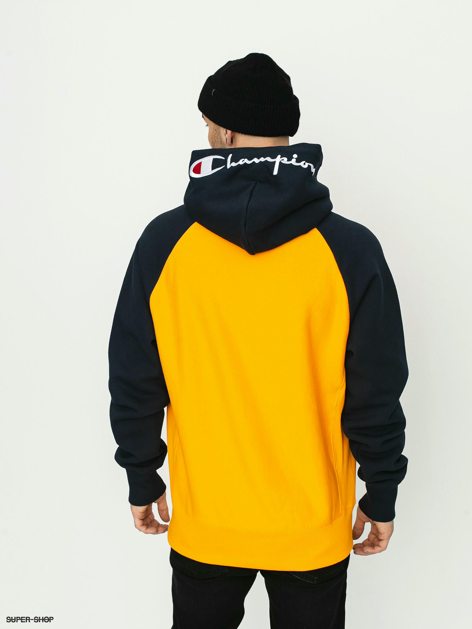 champion blue and yellow sweatshirt