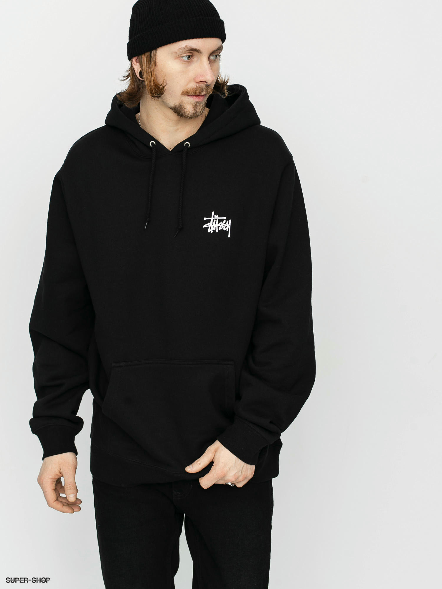 stussy basic black hoodie