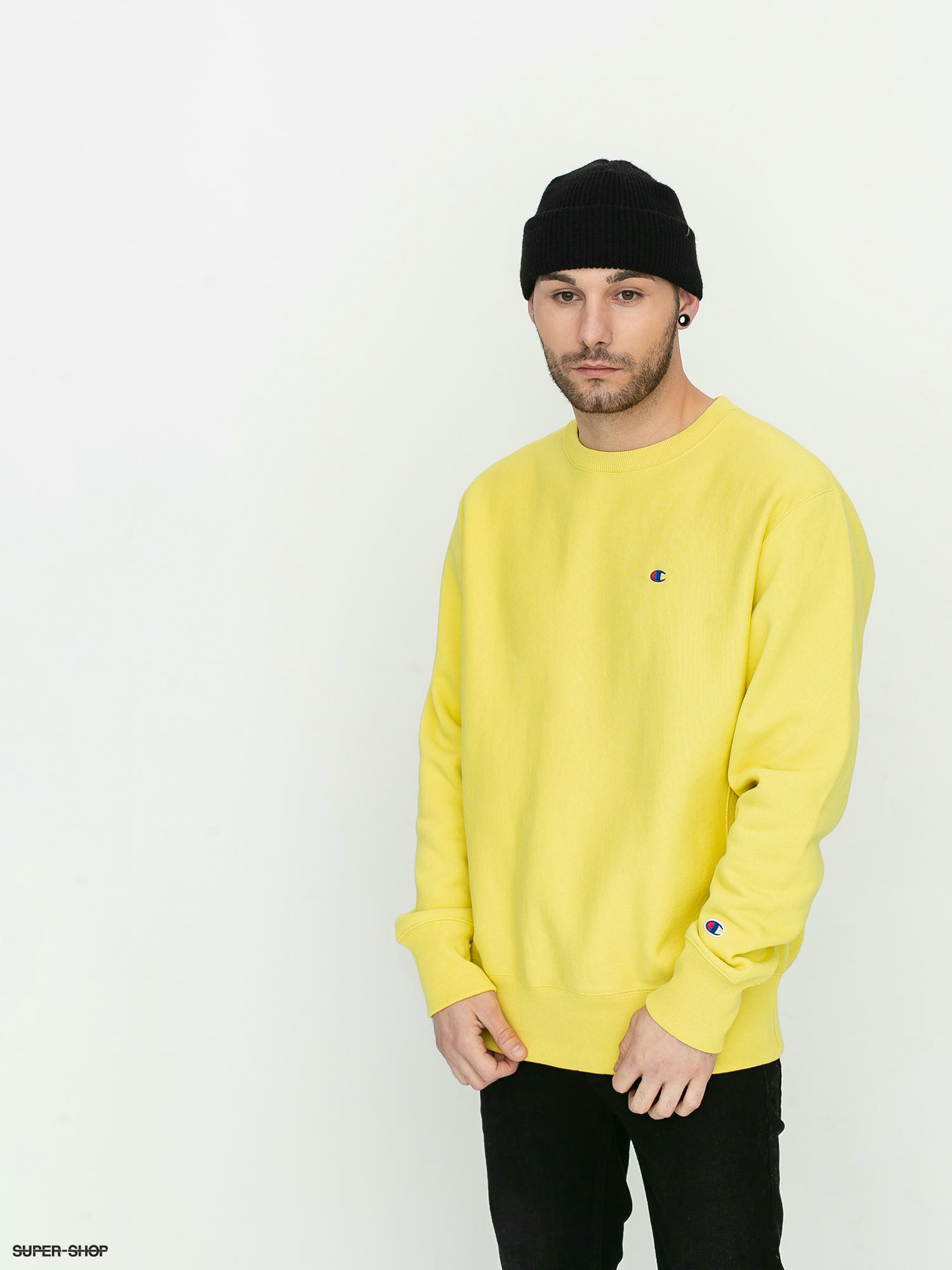 yellow crew neck champion sweatshirt