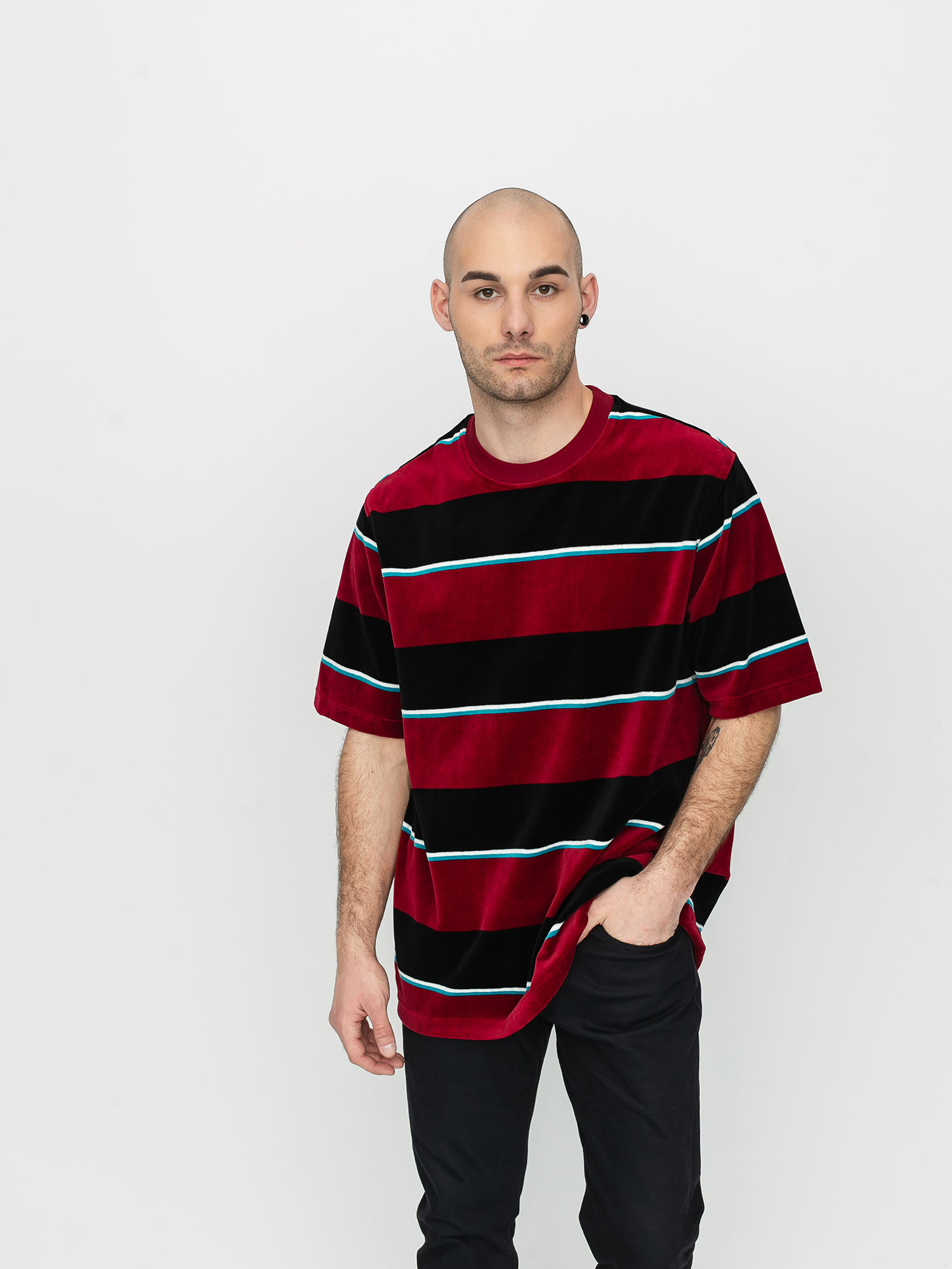 Stussy Velour Stripe T-shirt - burgundy (wine)