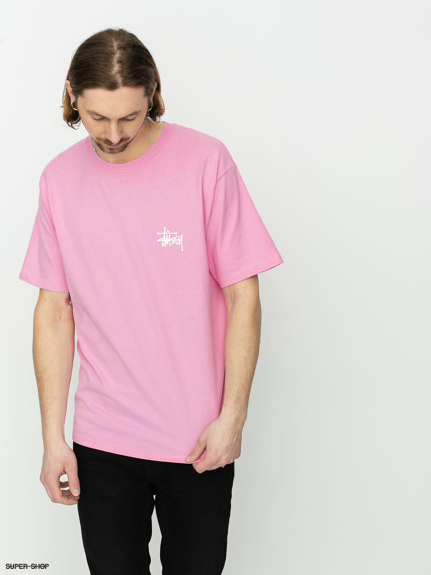 Pink stussy shop t shirt