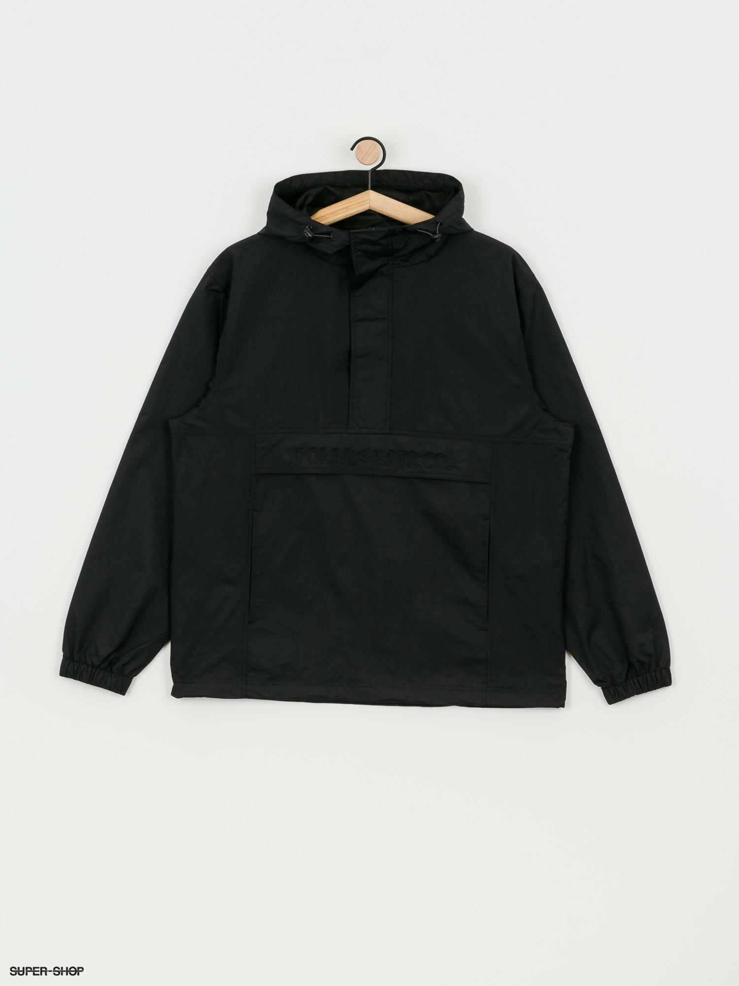black hooded anorak jacket