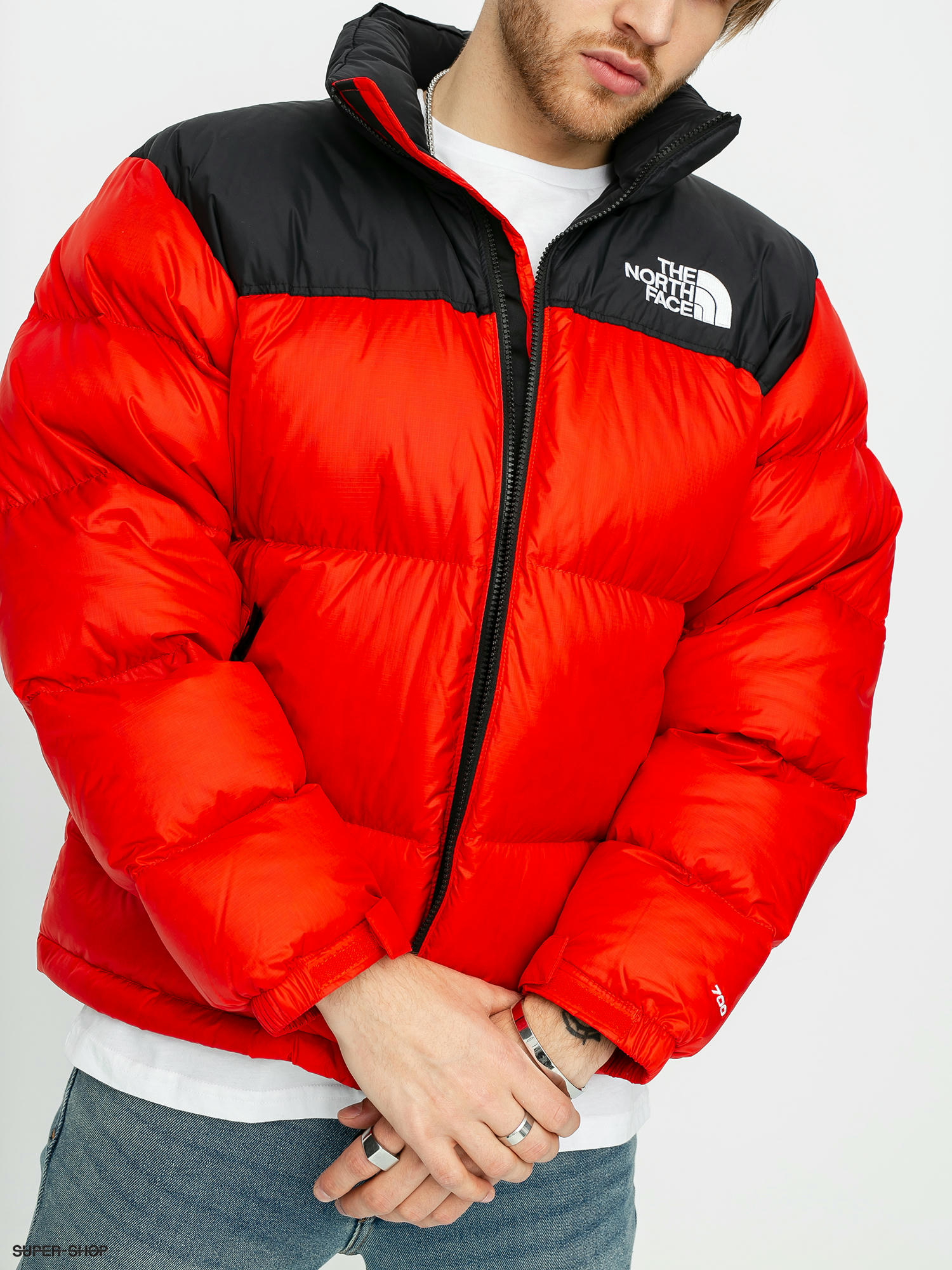 north face puffer jacket red