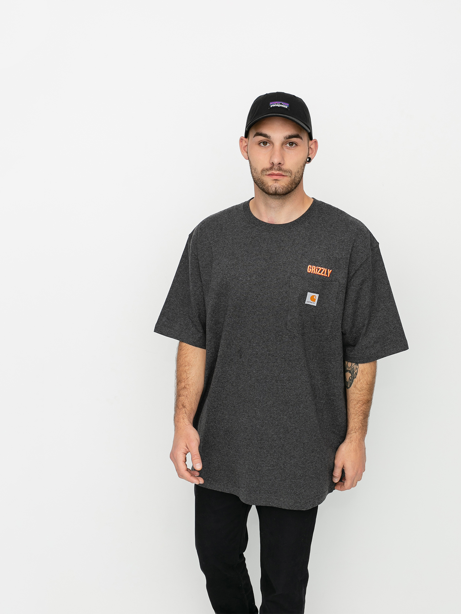 Grizzly Griptape X Carhartt Stamp Work Pocket T-shirt (heather charcoal)