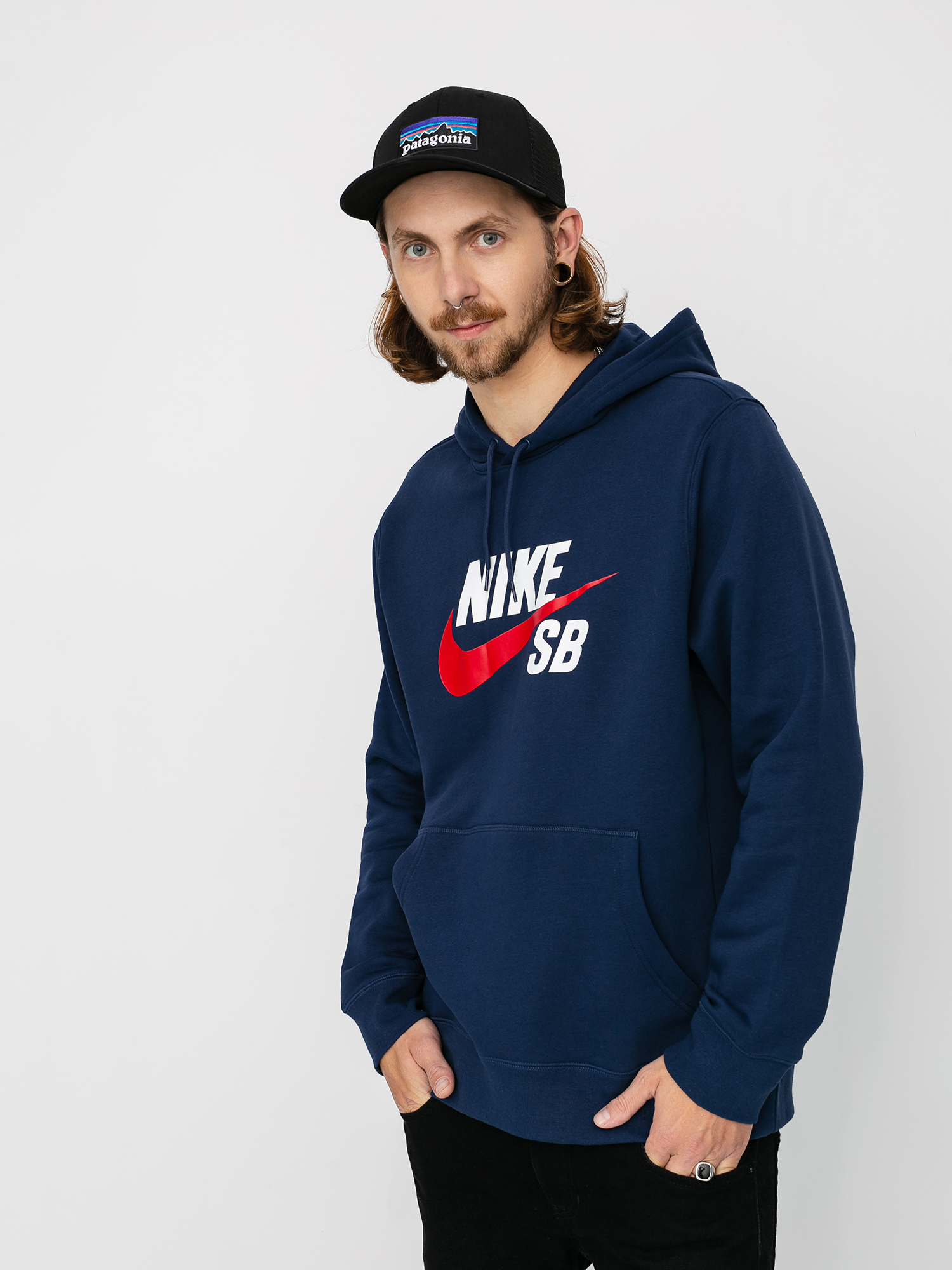 Nike SB Icon HD Hoodie navy blue (midnight navy/university red)