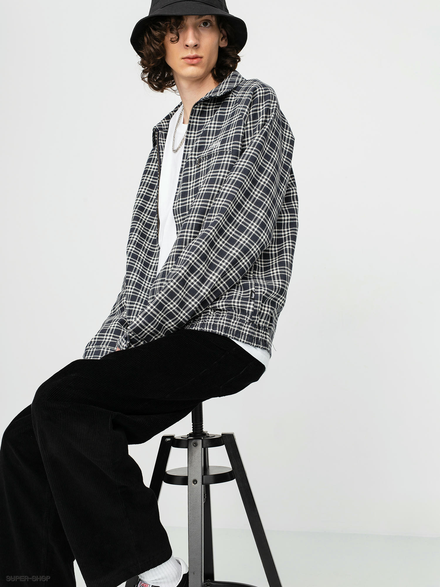 Stussy Plaid Linen Bryan Jacket (navy)