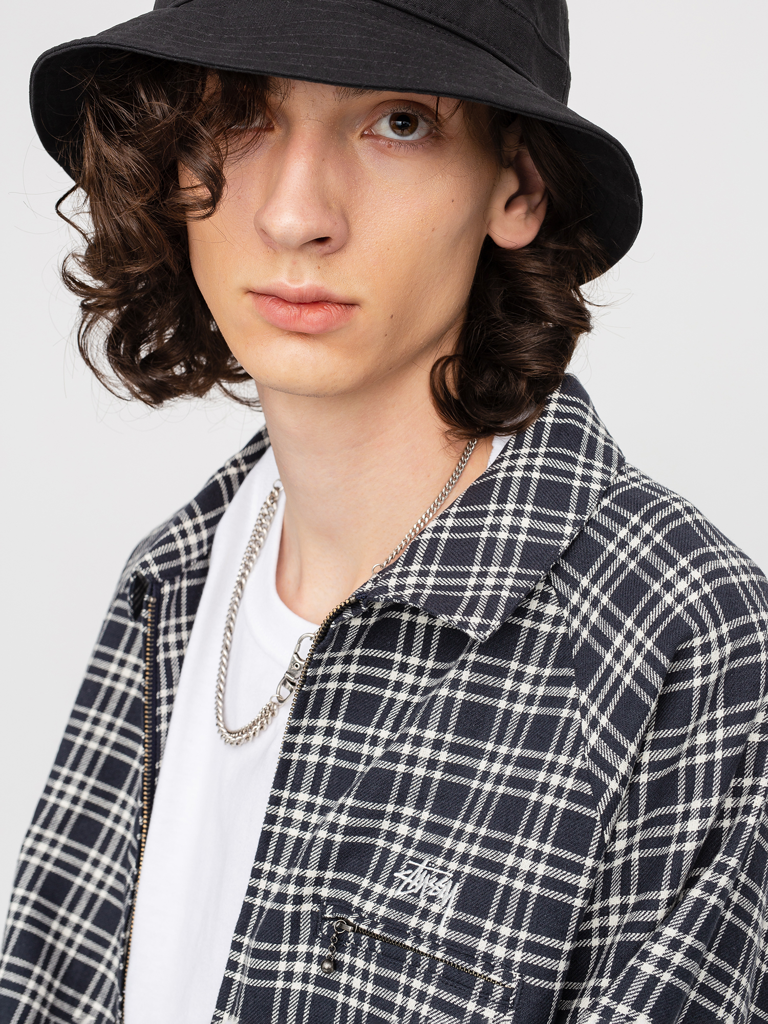 Stussy Plaid Linen Bryan Jacket (navy)