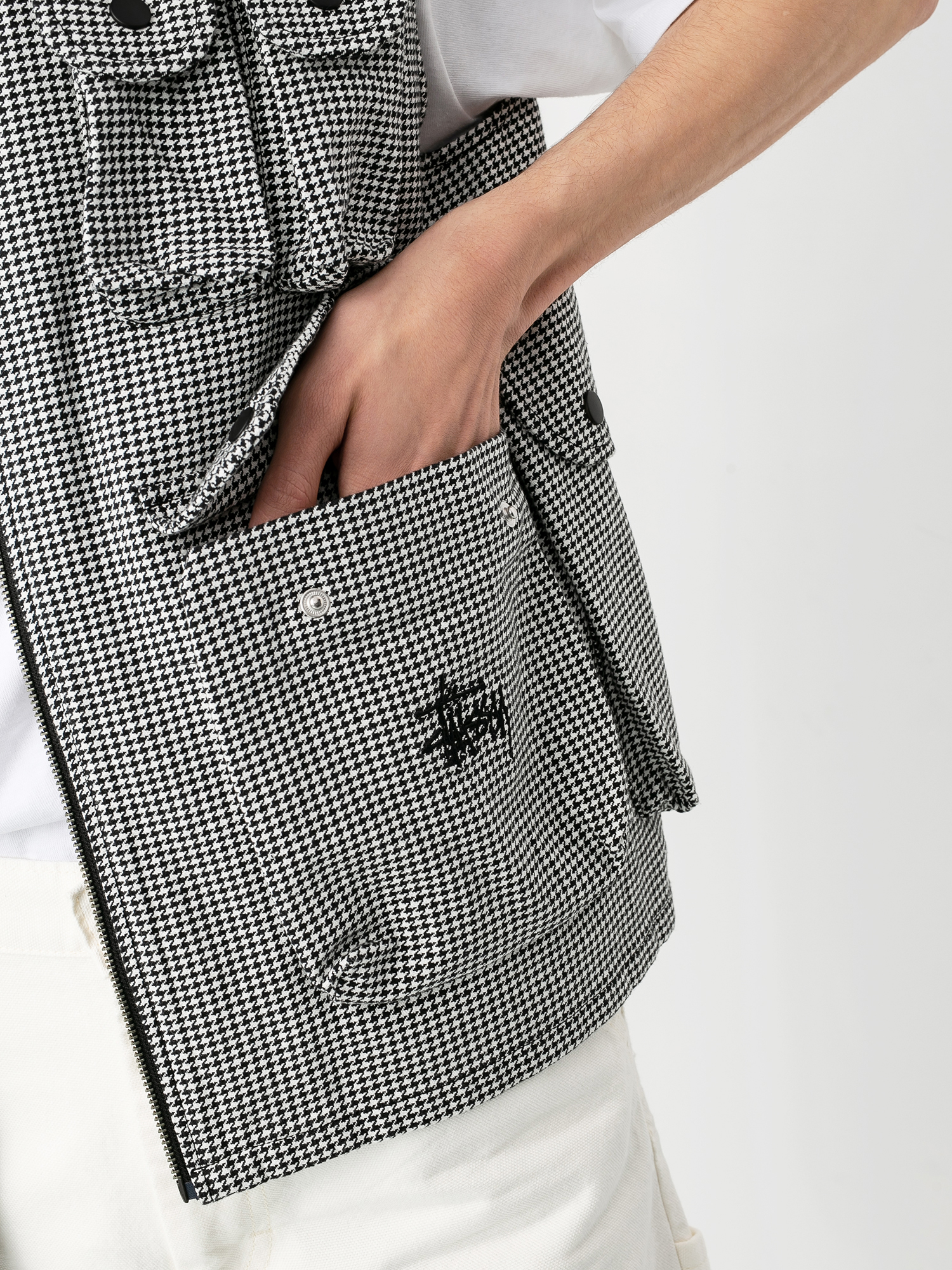 stussyフィッシングベスト(HOUNDSTOOTH WORK VEST) ☆ETW☆【一中店】 STUSSY Houndstooth Work Vest 格紋多口袋