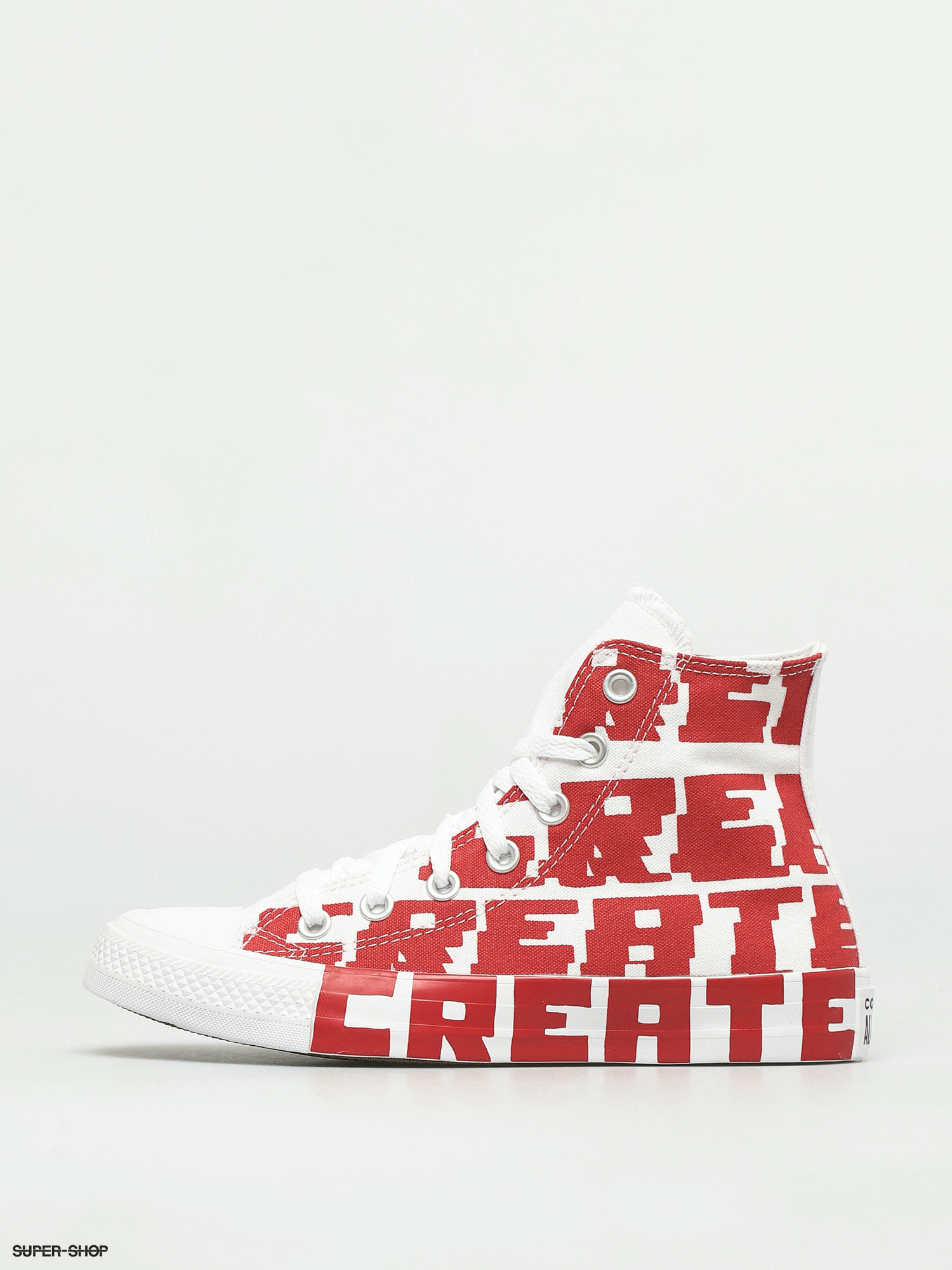 red and white high top converse