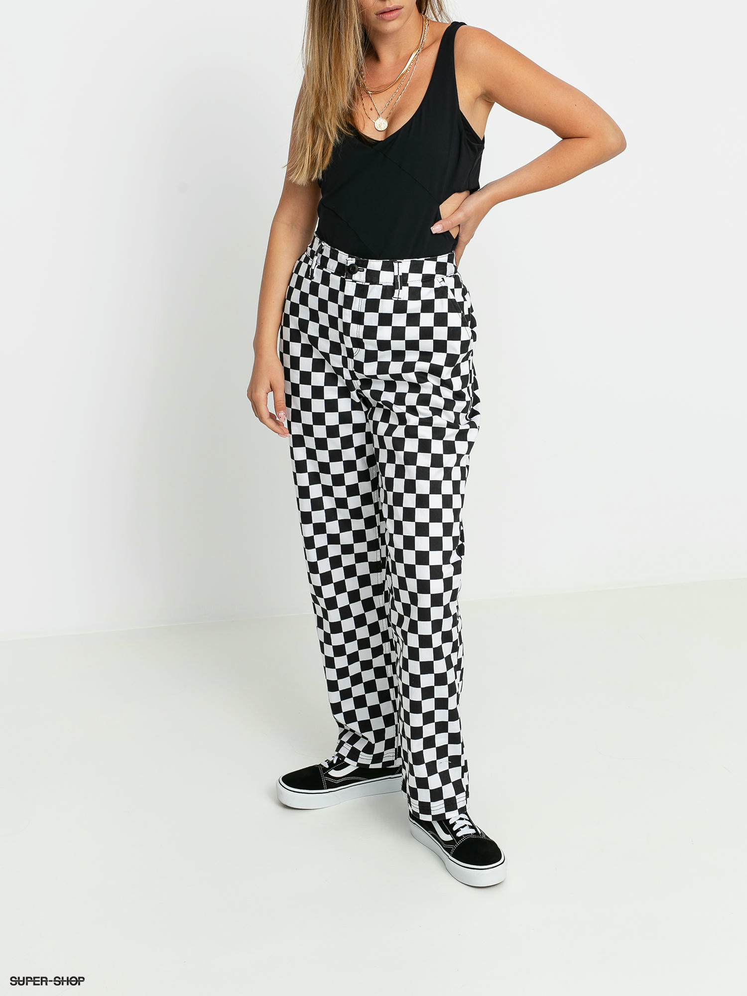 VANS Womens Checkerboard Track Pants Snap Sides Black Womens Size Small |  eBay