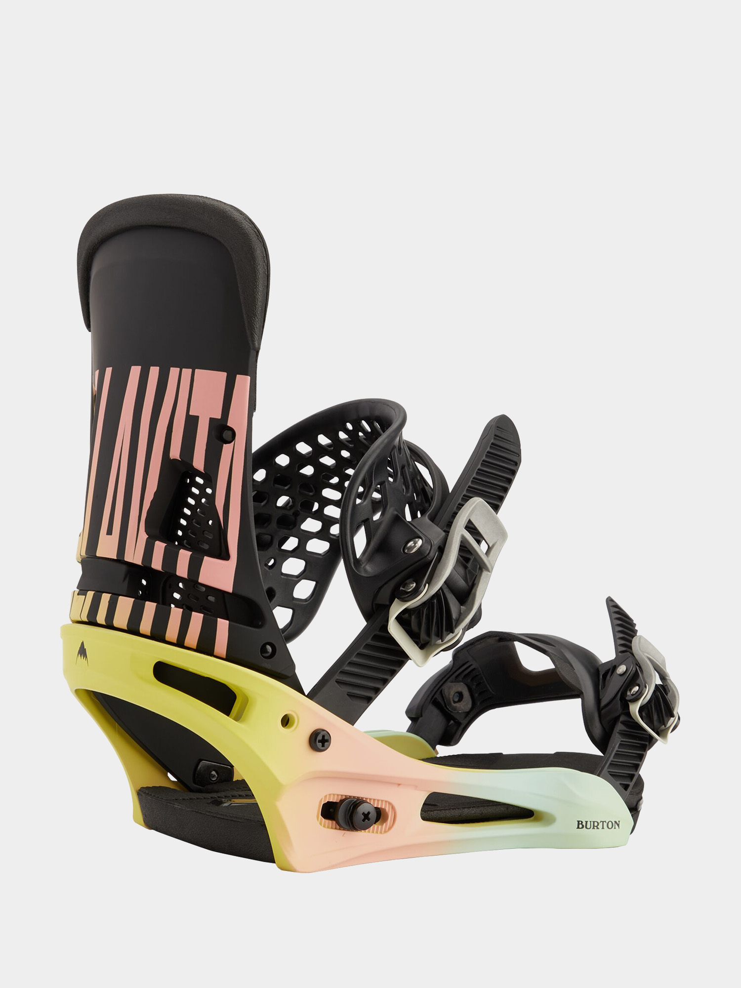 Mens Burton Malavita Snowboard bindings (pink/yellow/blue)