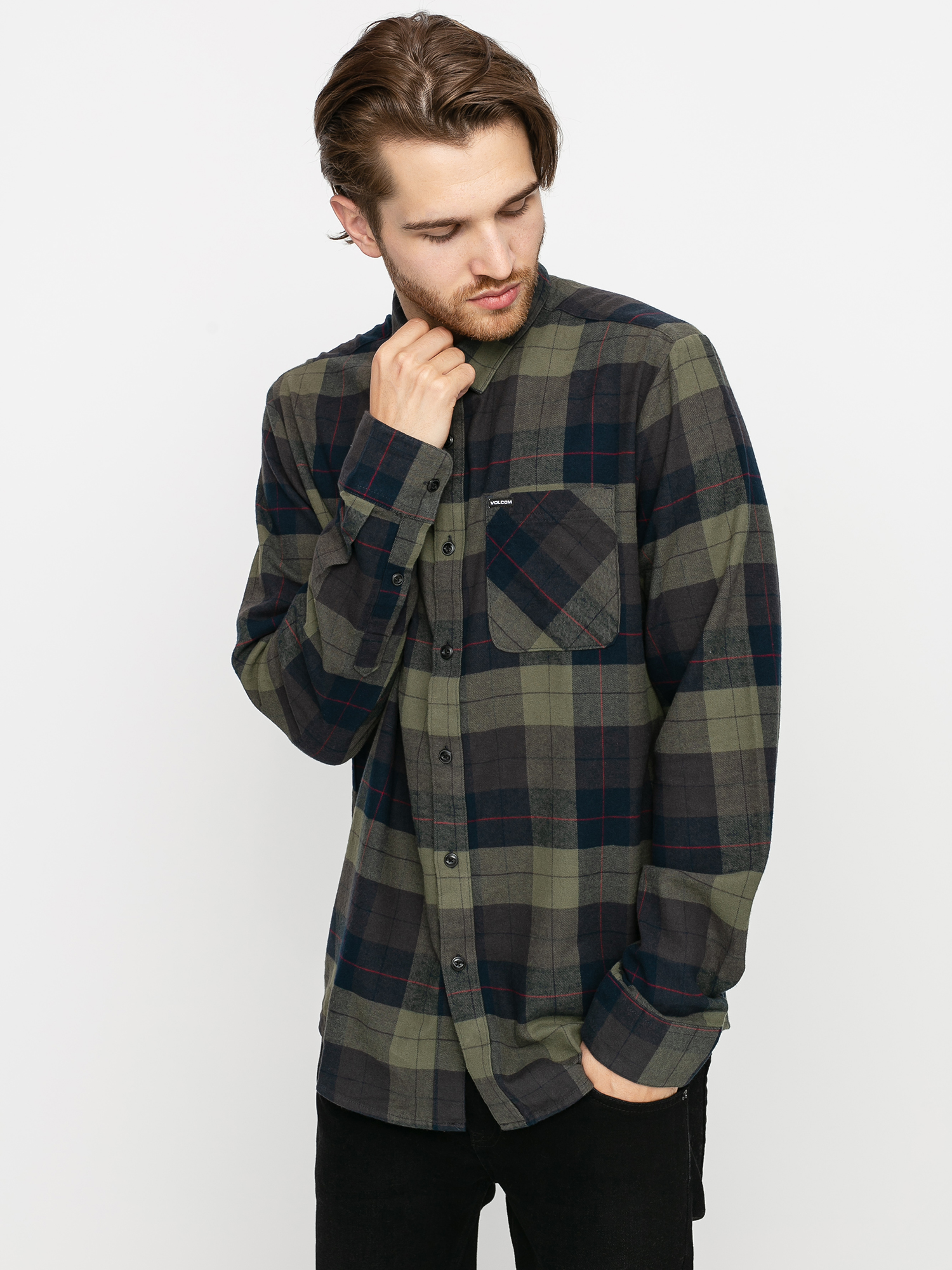 Volcom Caden Plaid Shirt (army green combo)