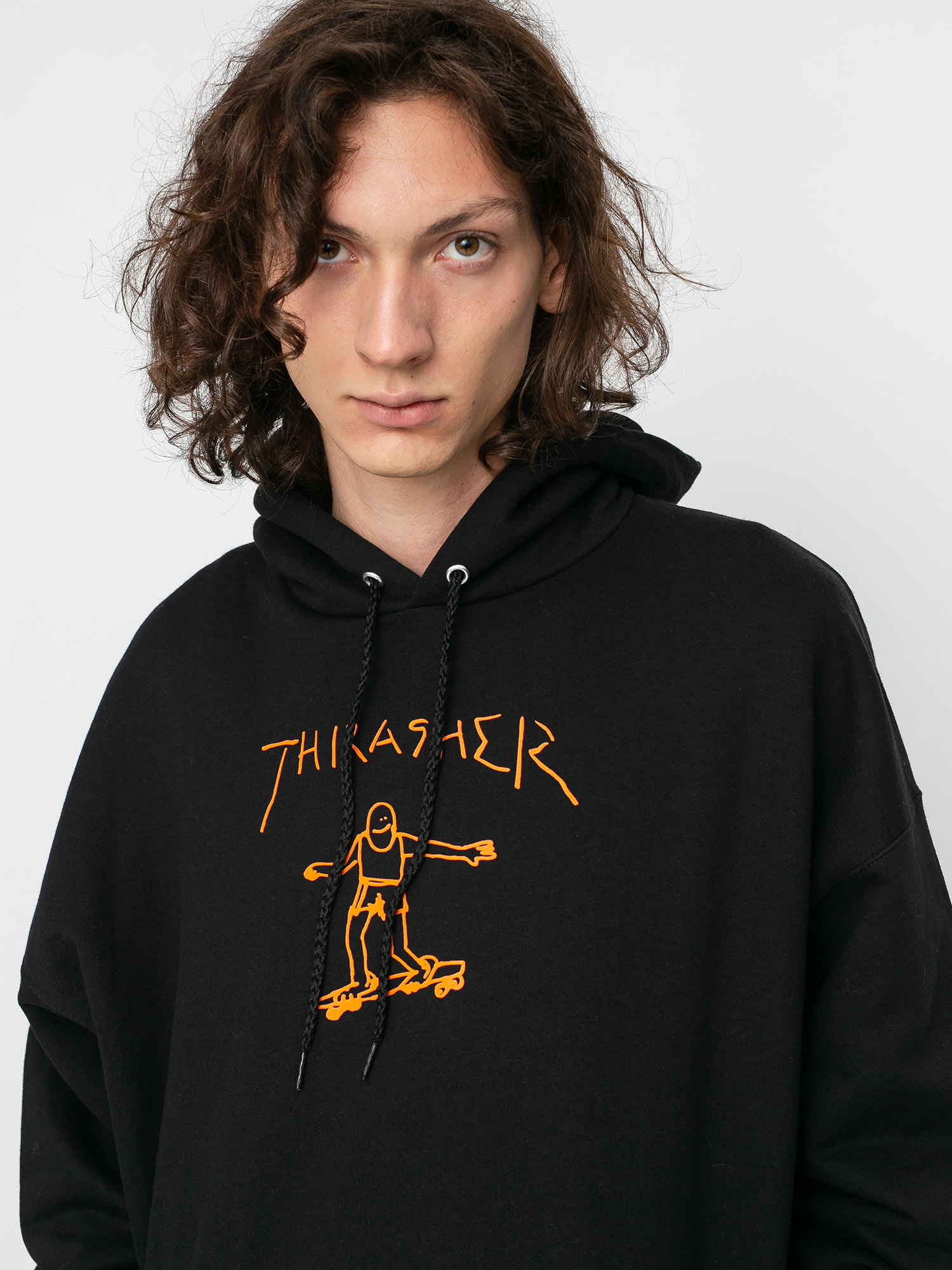 Thrasher Gonz Hoodie - Black/Brown Pullover With Mark Gonzales Art, 85% Cotton 15% Polyester