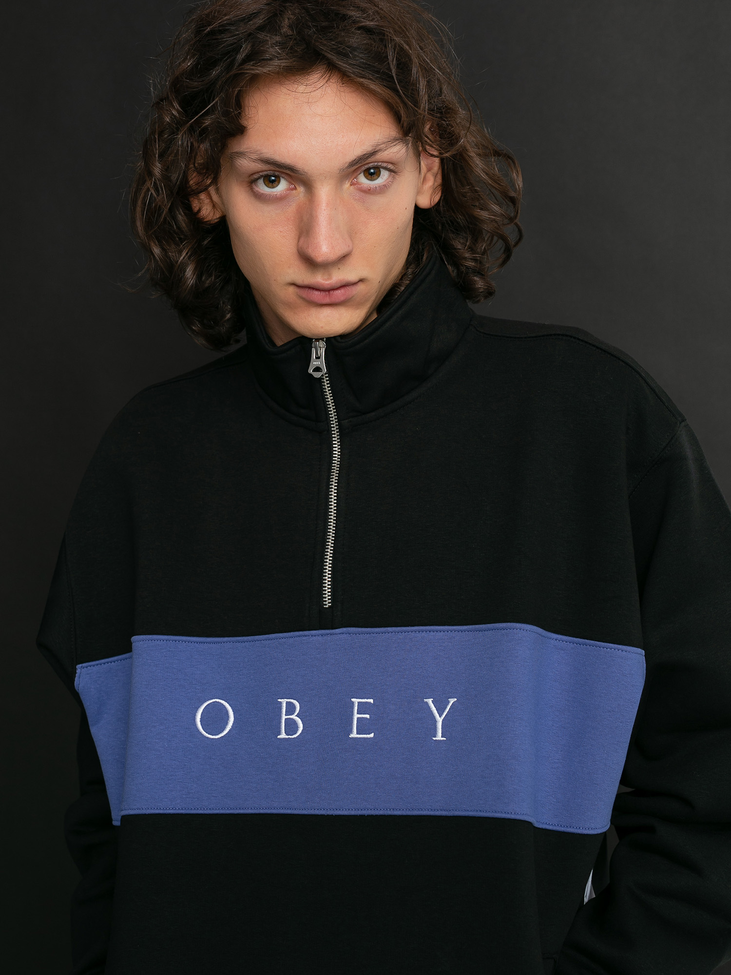OBEY Ian Mock Neck Zip Fleece (black)