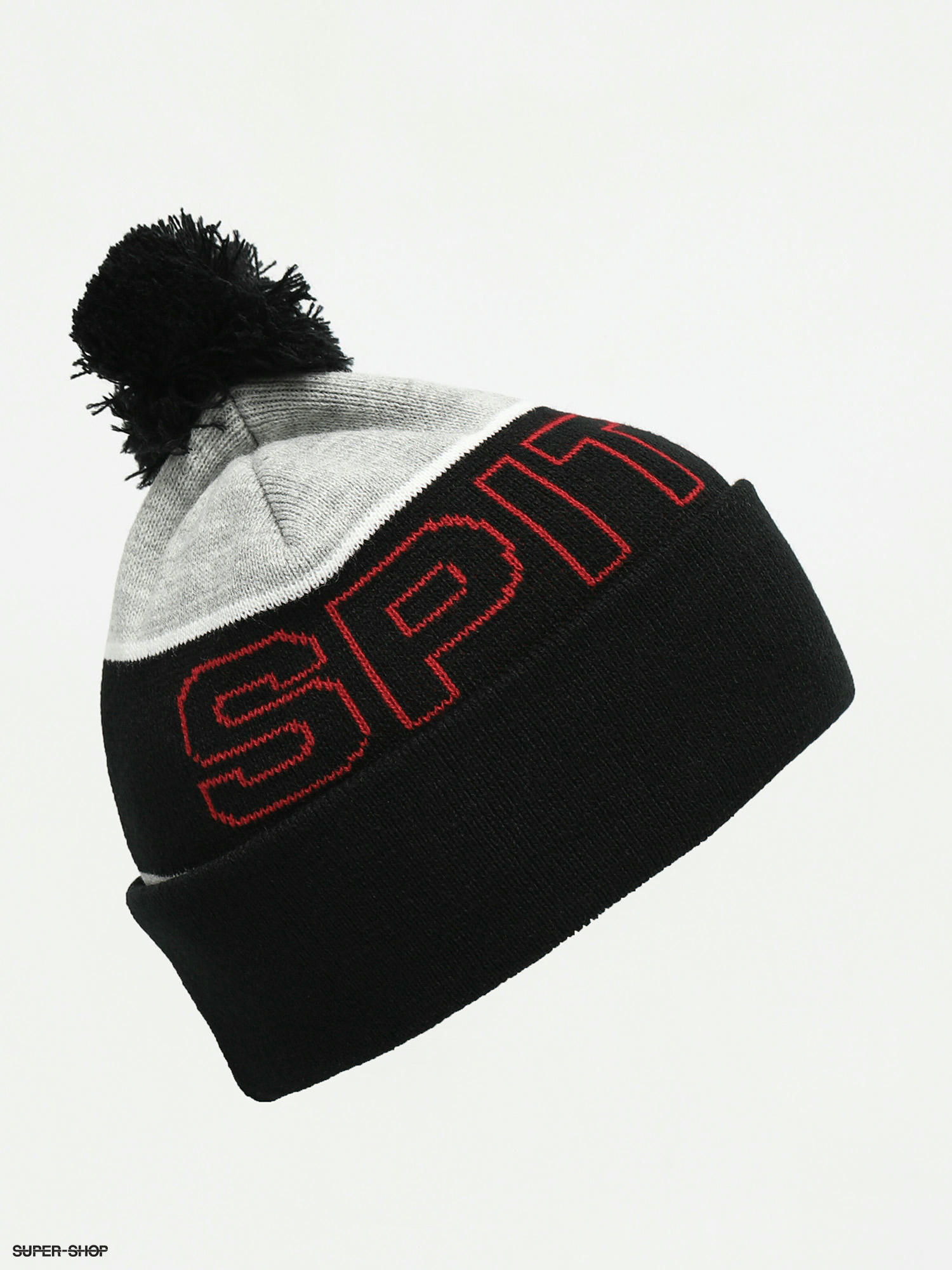 red grey and black beanie