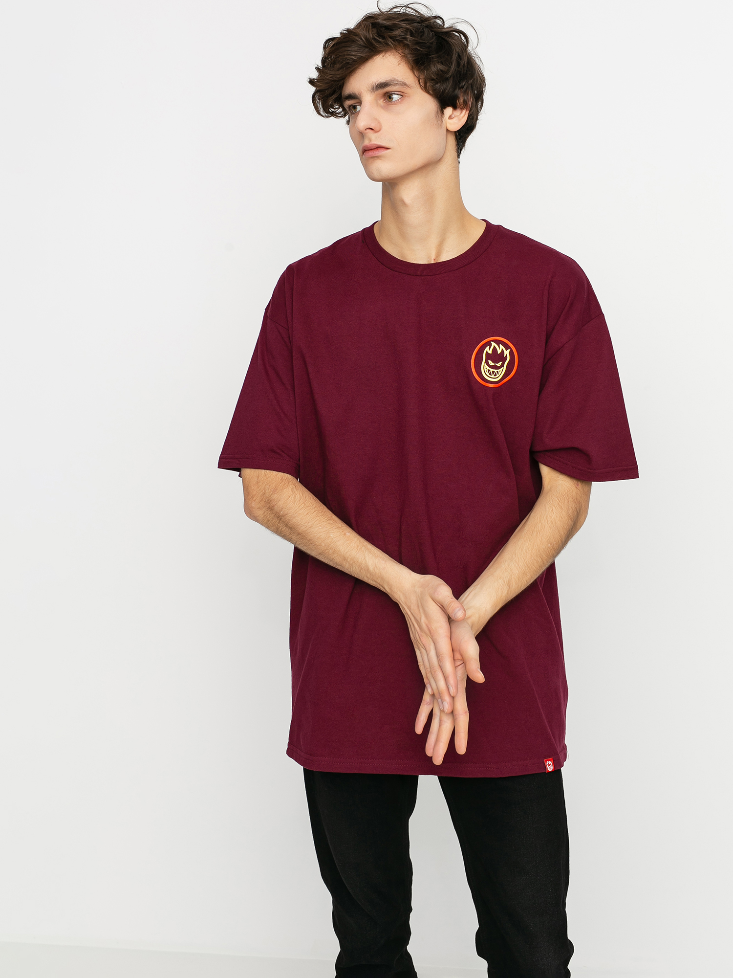 burgundy and yellow shirt