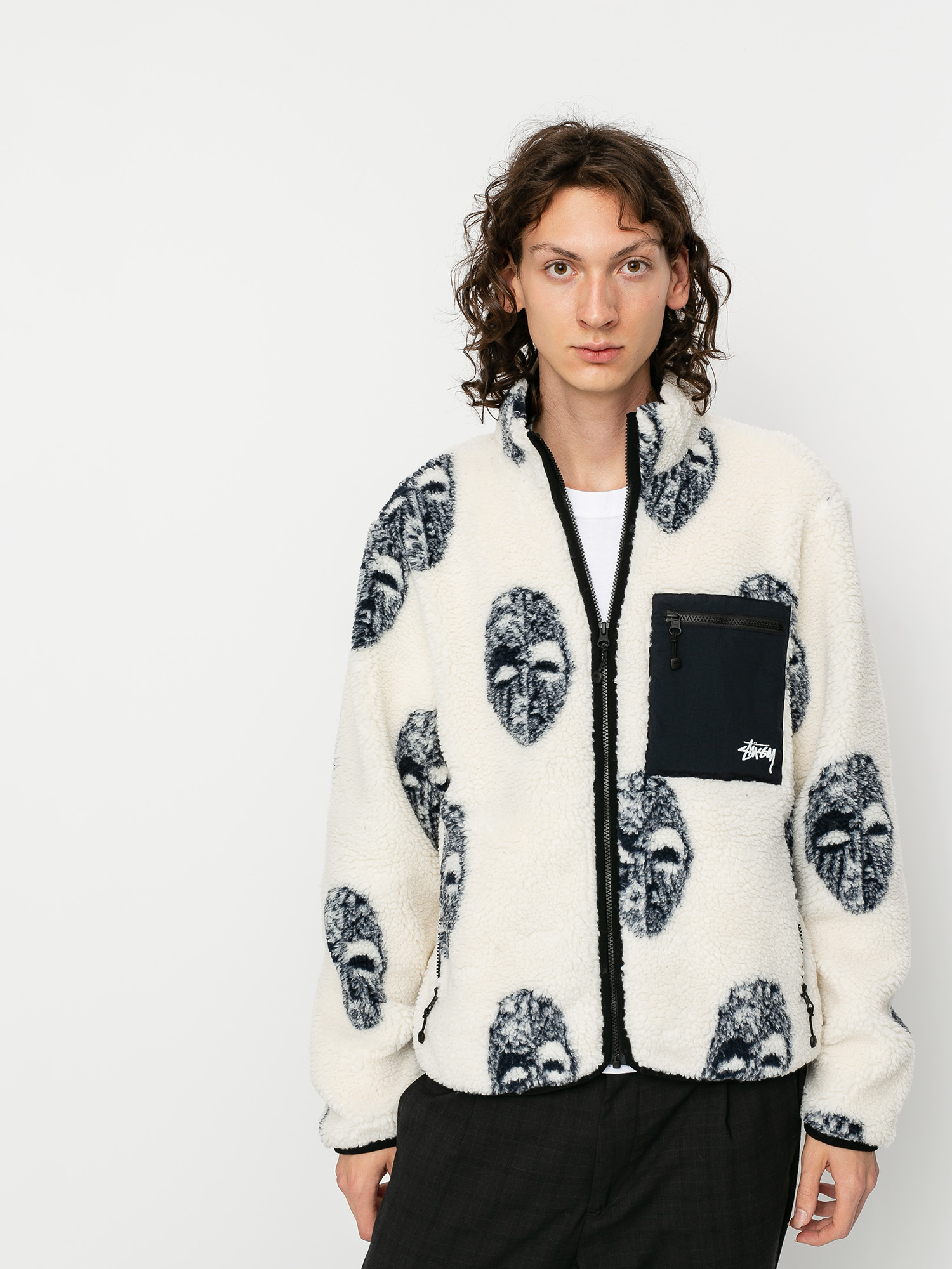 Mens Stussy Mask Jacquard Fleece  (natural)