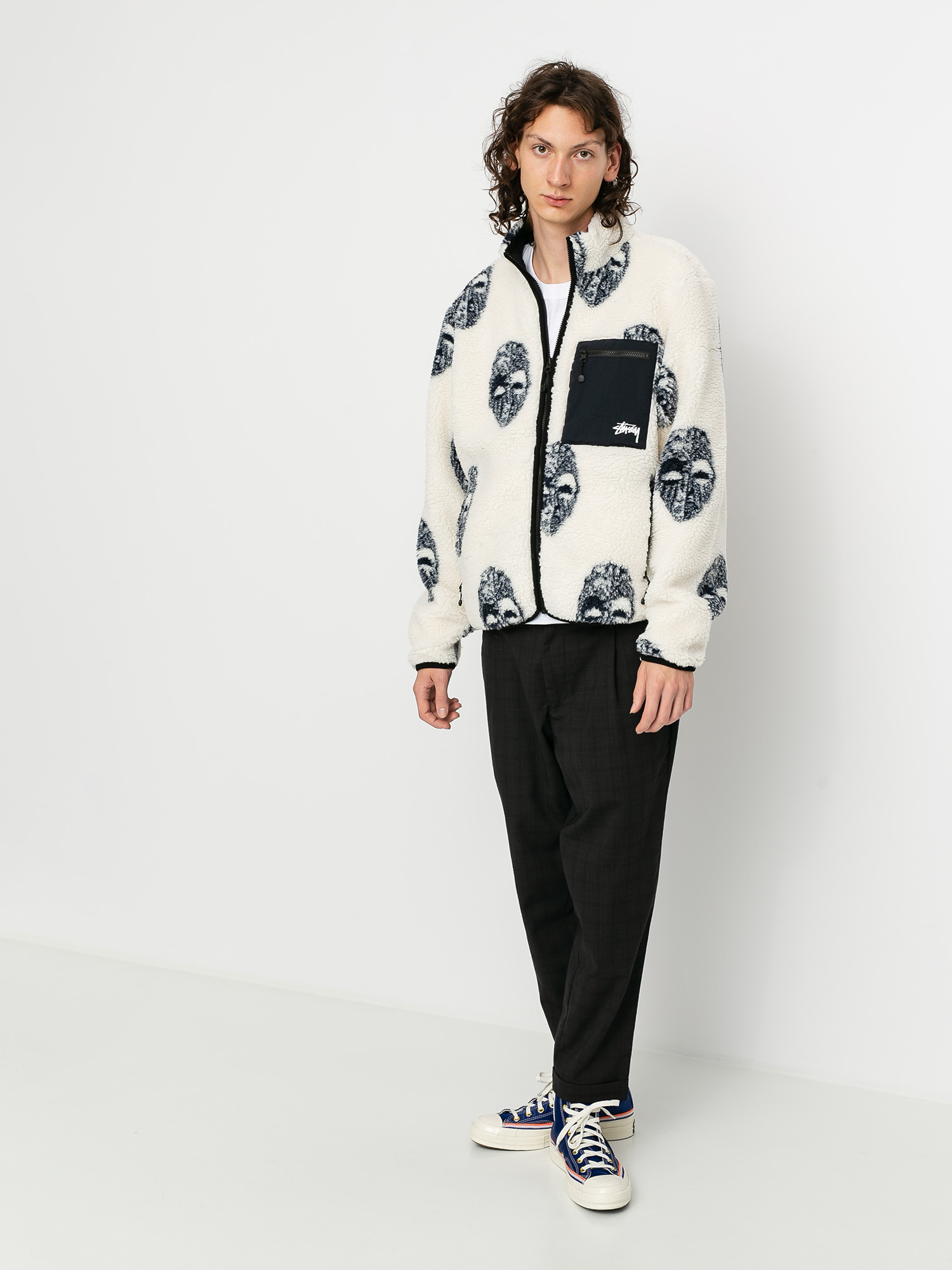 Herren Stussy Mask Jacquard Fleecejacke (natural)