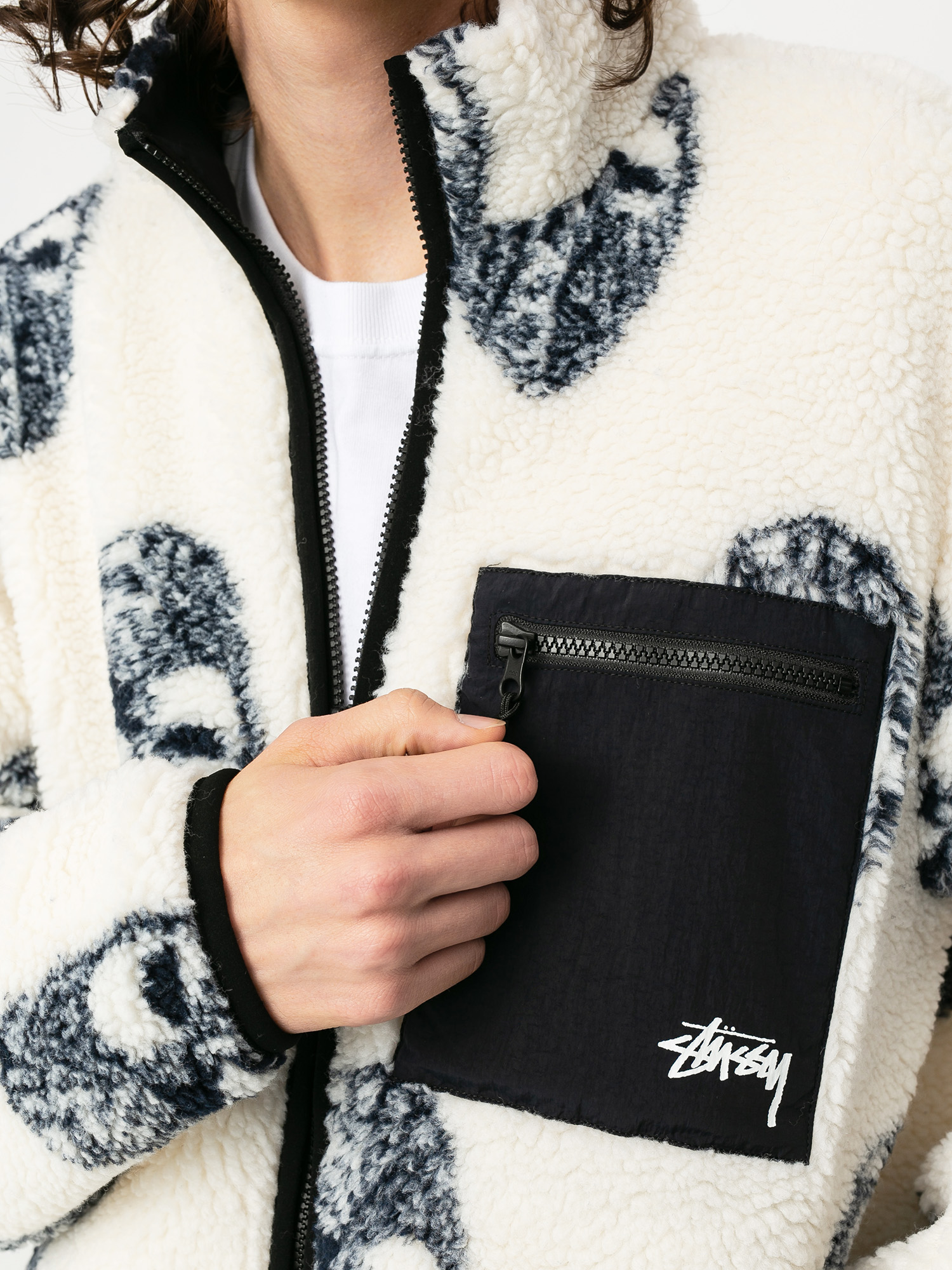 Mens Stussy Mask Jacquard Fleece  (natural)