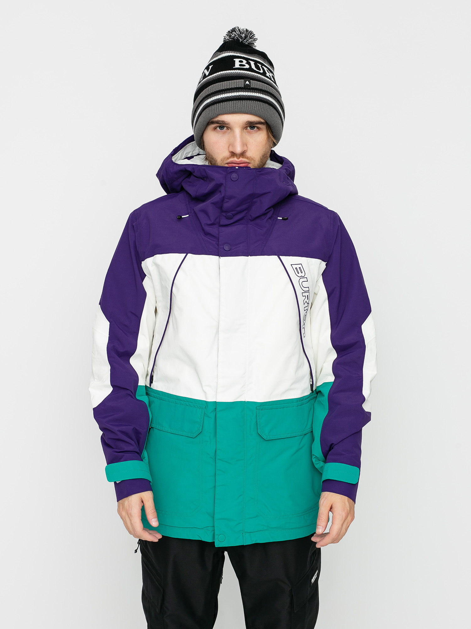 Mens Burton Breach Insulated Snowboard jacket (parachute purple/stout white/dynasty green)