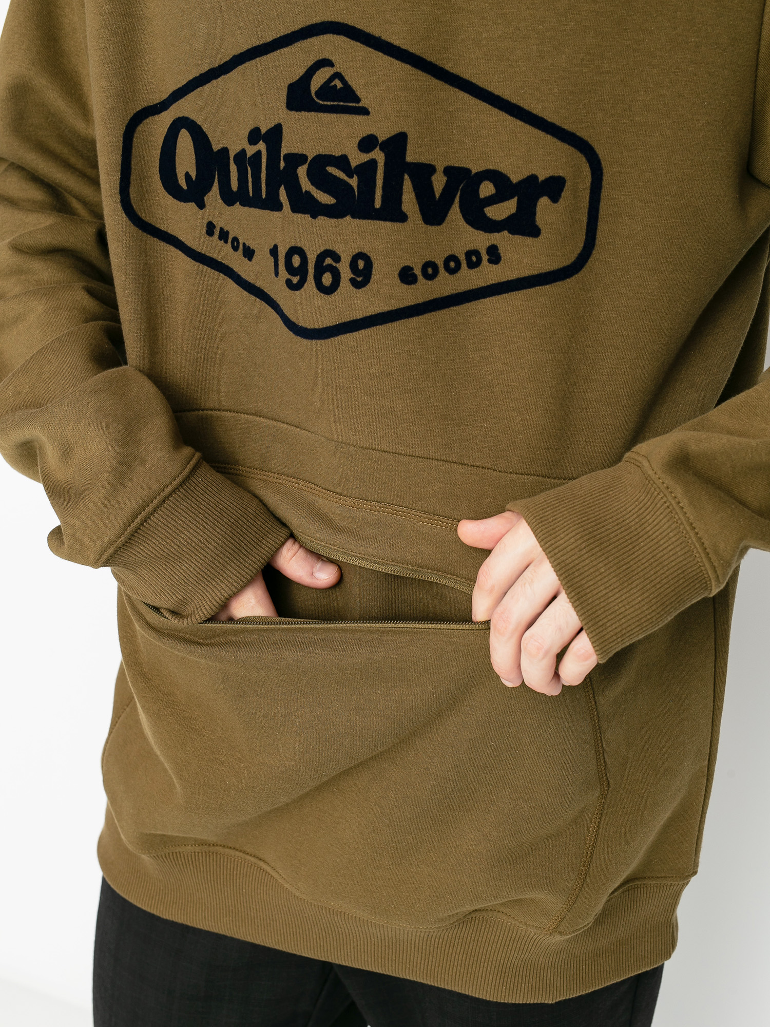 Mens Quiksilver Big Logo Tech HD Active sweatshirt (military olive)