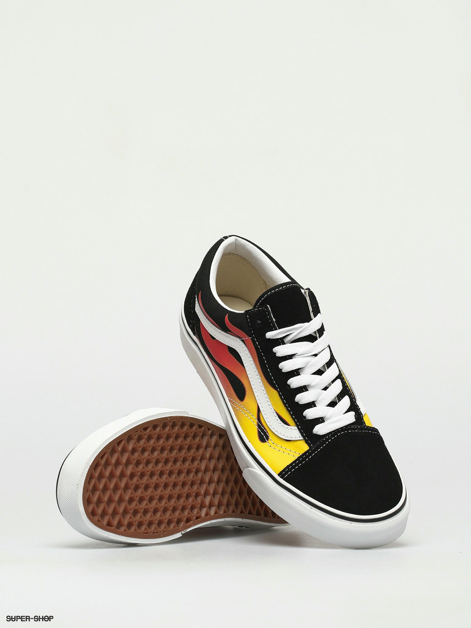vans old skool flame black & white skate shoes