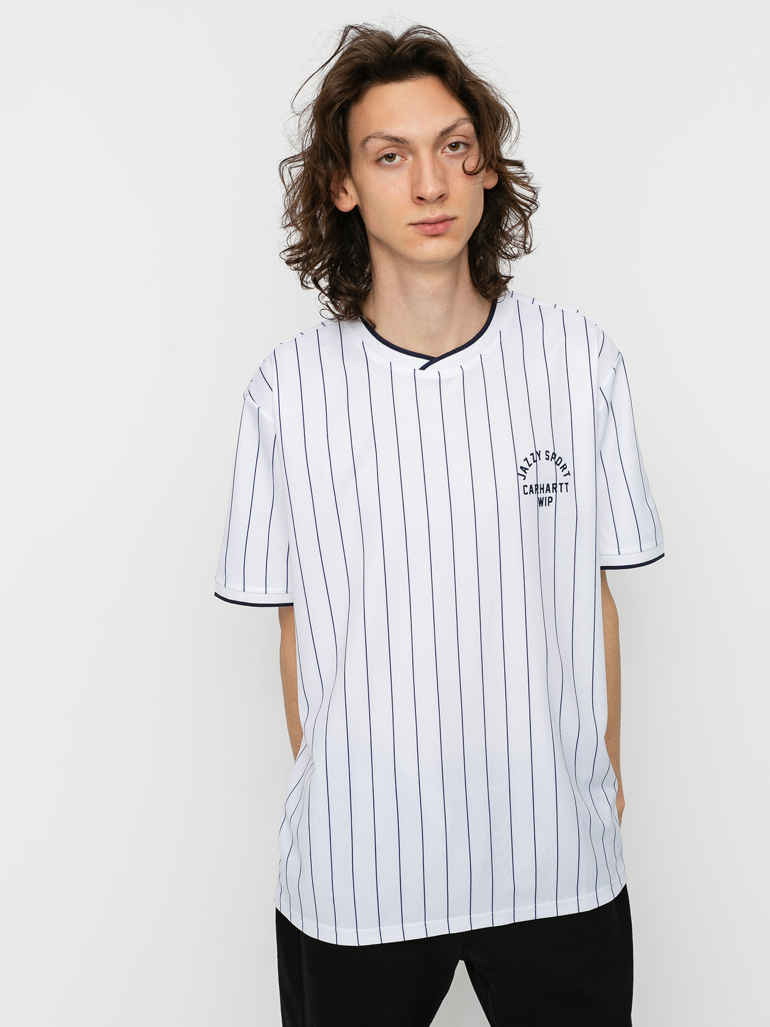 Carhartt WIP X Relevant Parties Jazzy Sport Jersey T shirt white white navy stripes