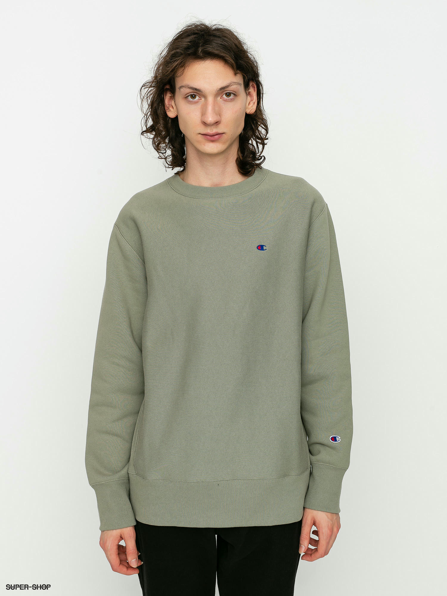 olive green champion crewneck