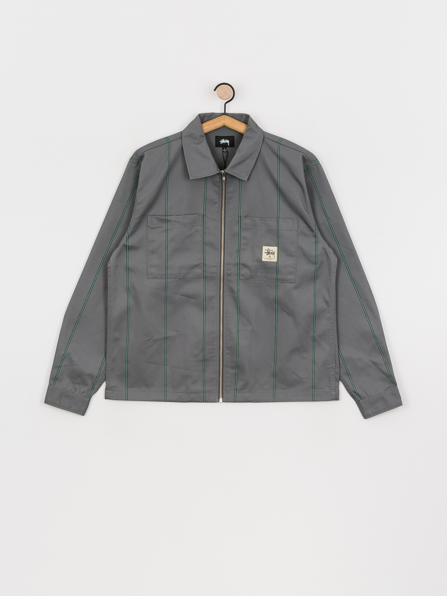 Stussy Full Zip Work Shirt (grey stripe)