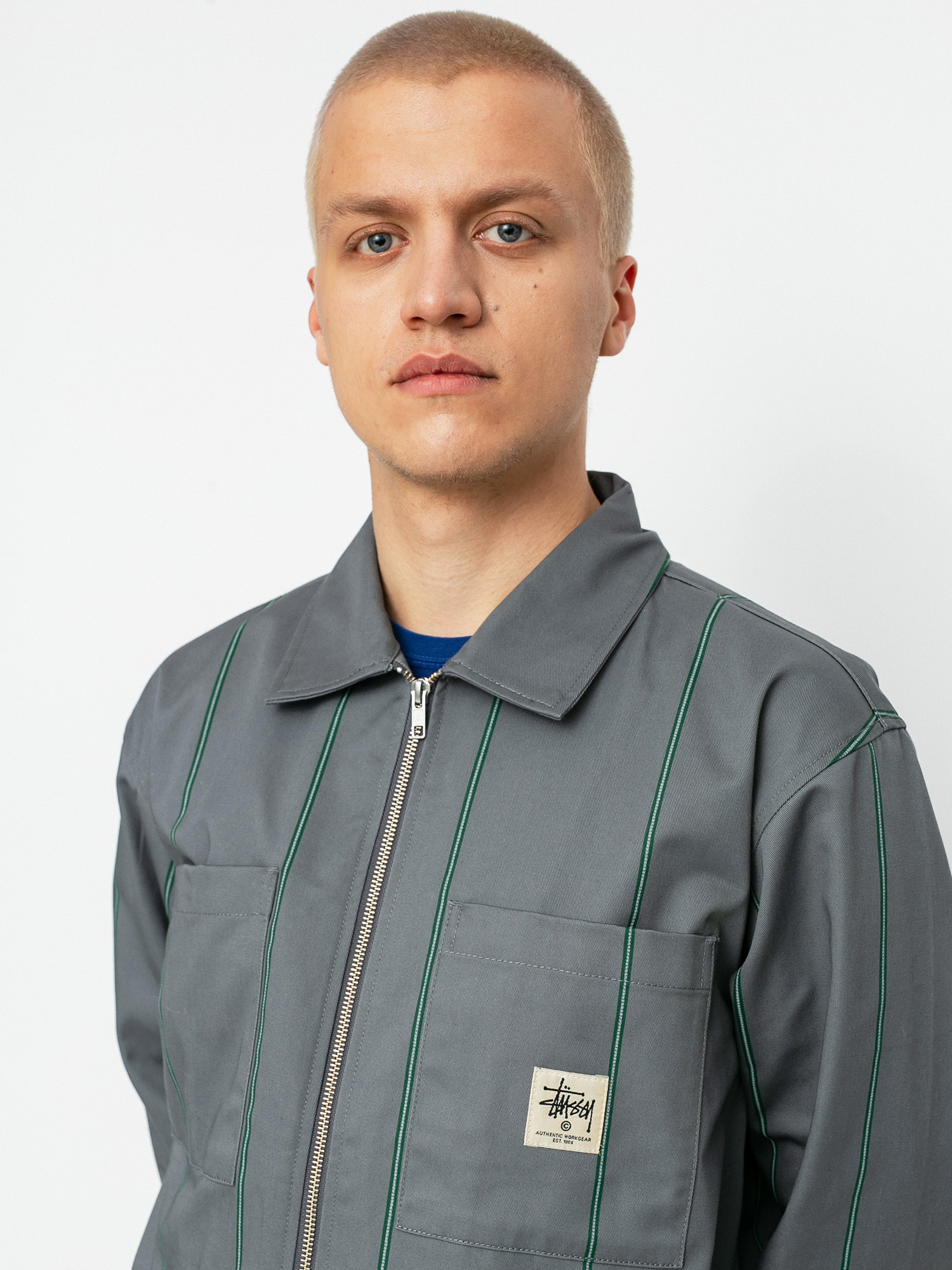 Stussy Full Zip Work Shirt (grey stripe)