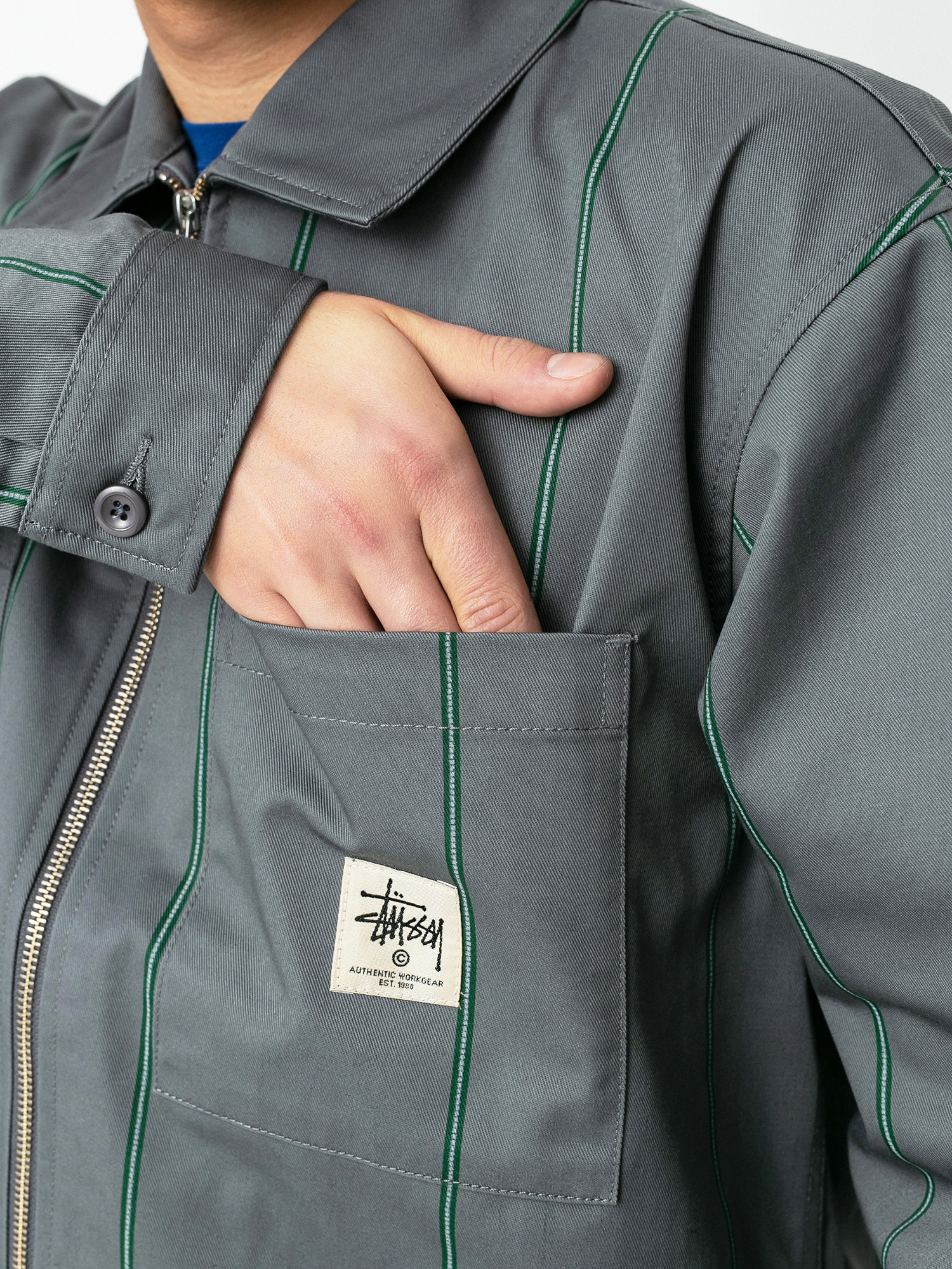 Stussy Full Zip Work Shirt (grey stripe)