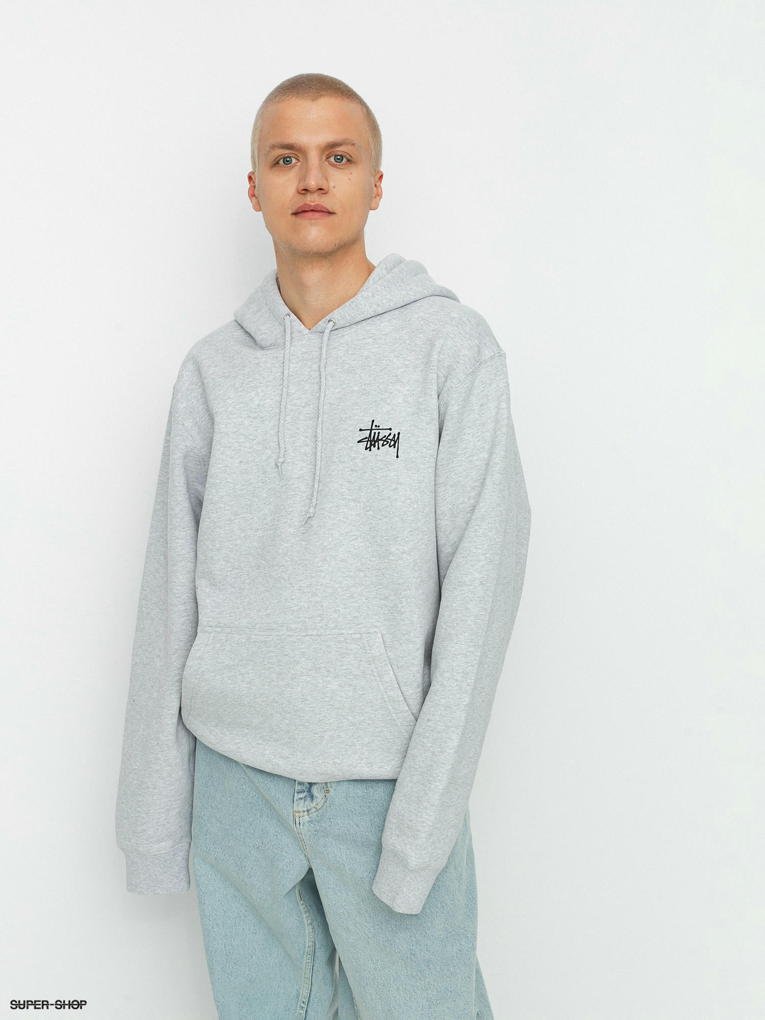 Stussy basic discount hoodie ash heather