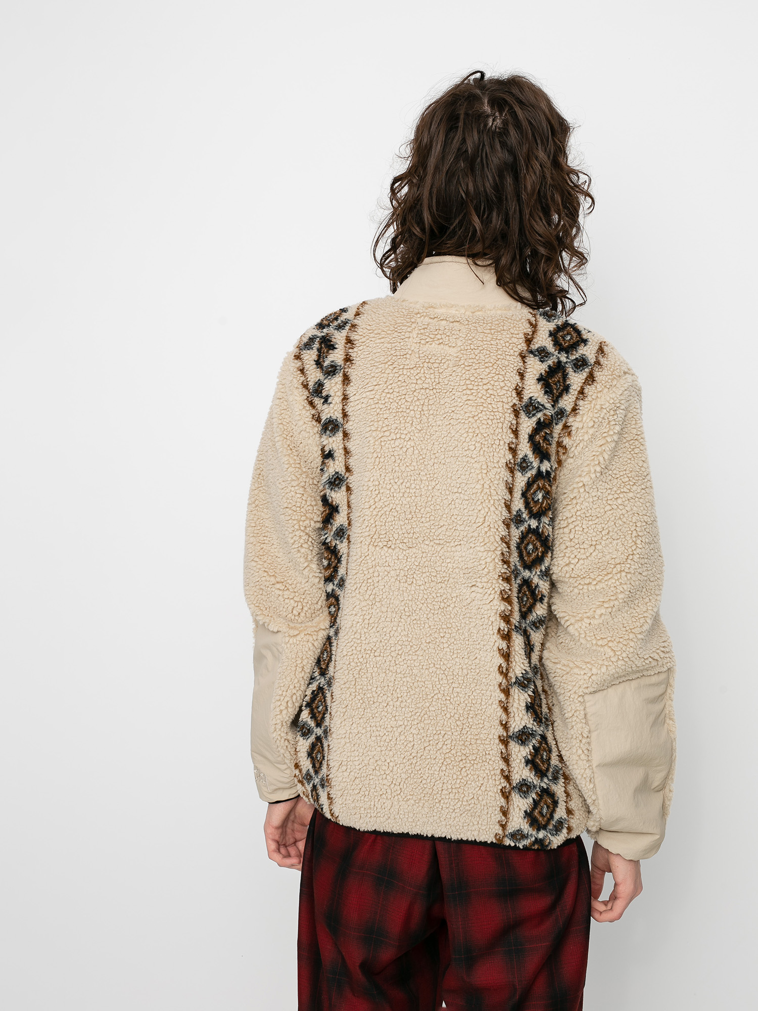 Mens Stussy Lima Jacquard Sherpa Fleece  (beige)