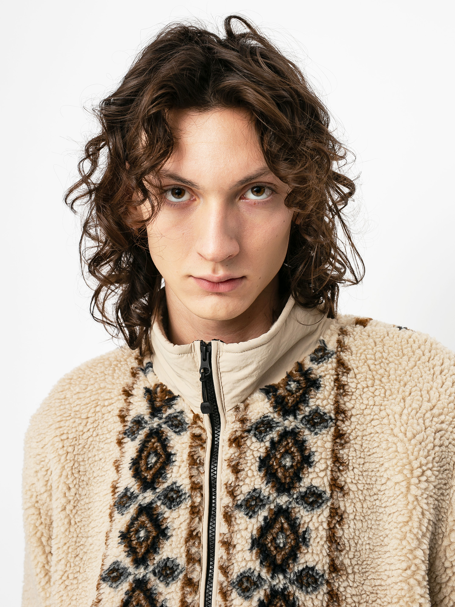 Mens Stussy Lima Jacquard Sherpa Fleece  (beige)