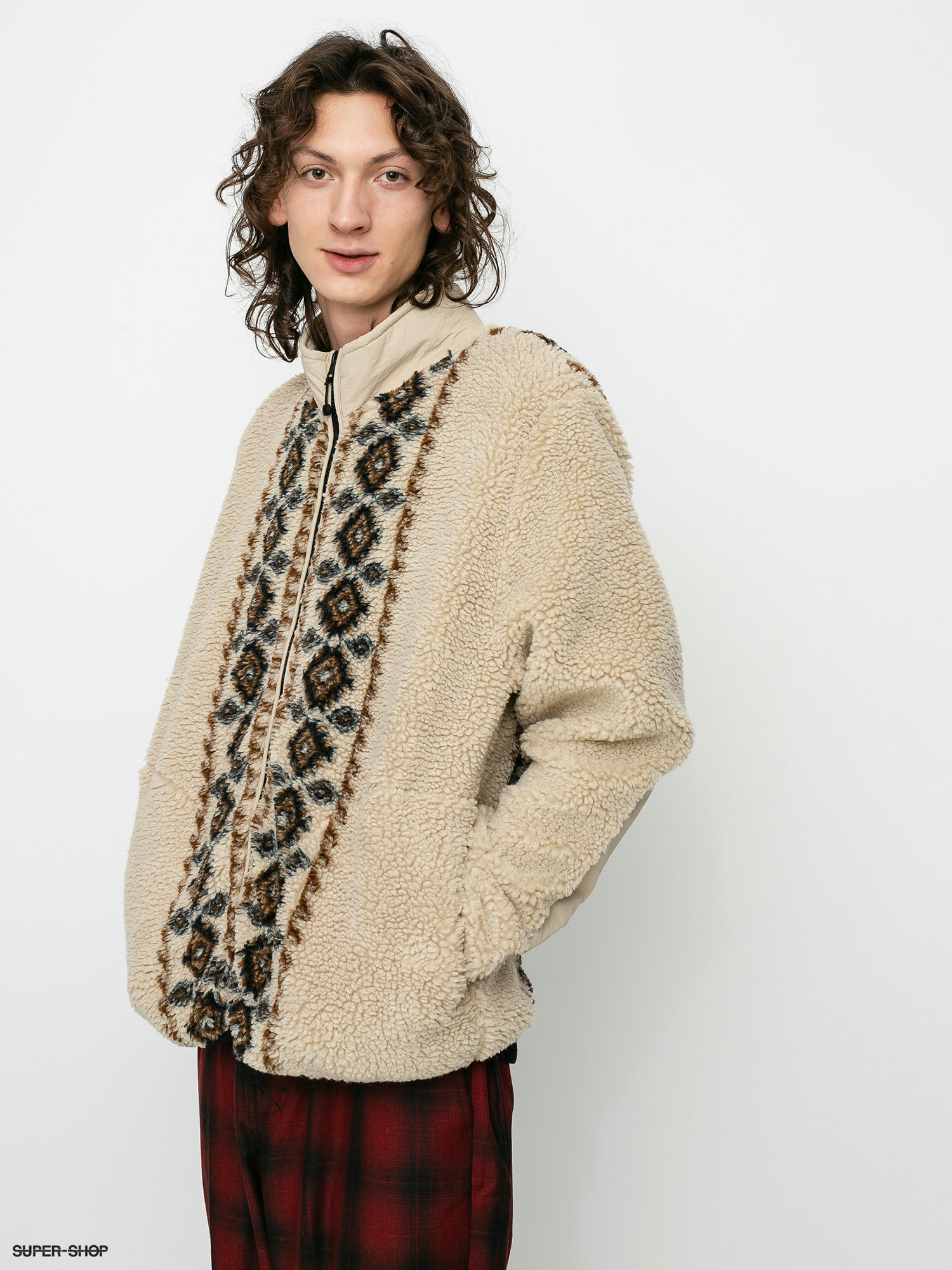 Mens Stussy Lima Jacquard Sherpa Fleece (beige)