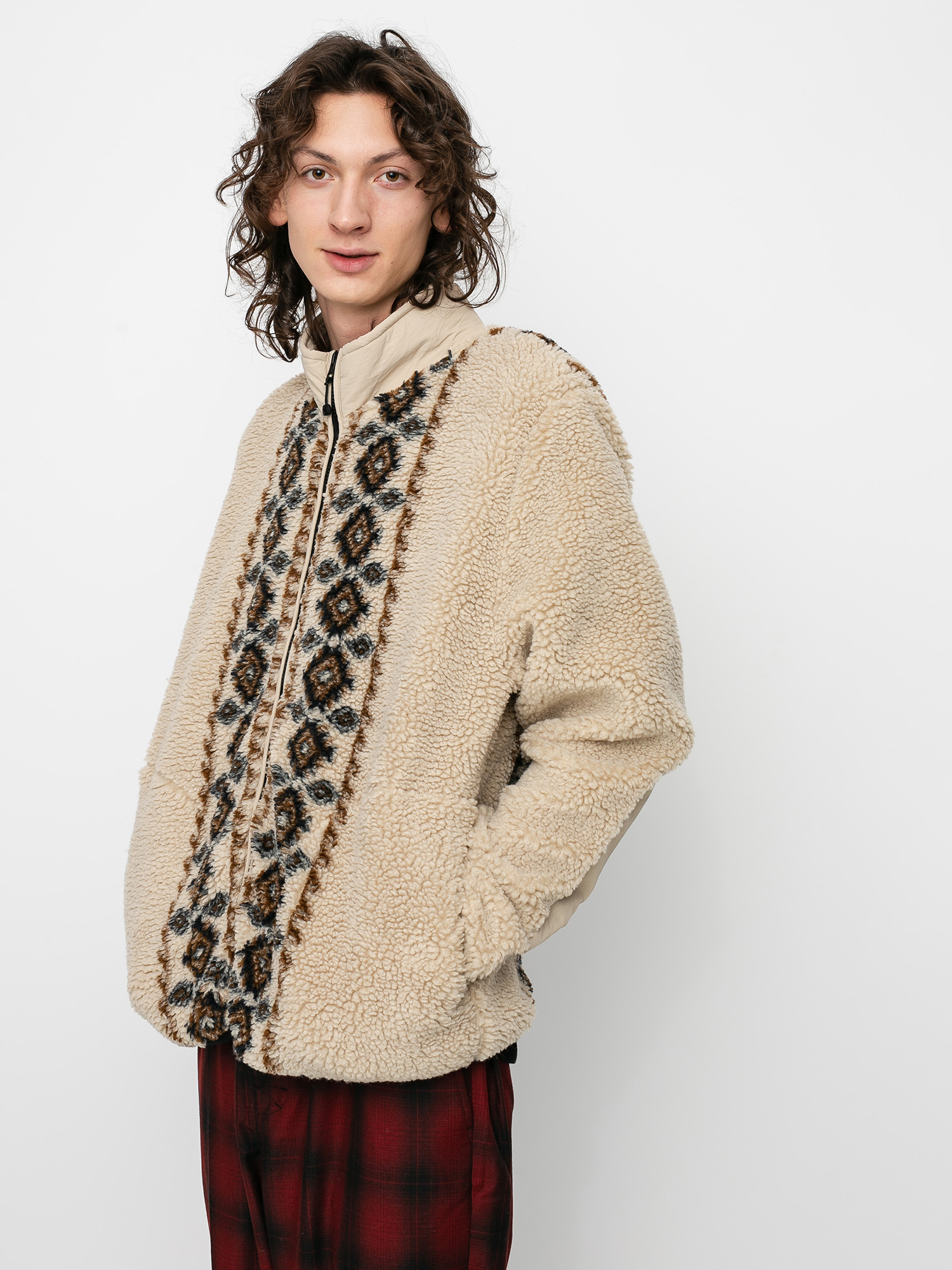Mens Stussy Lima Jacquard Sherpa Fleece  (beige)