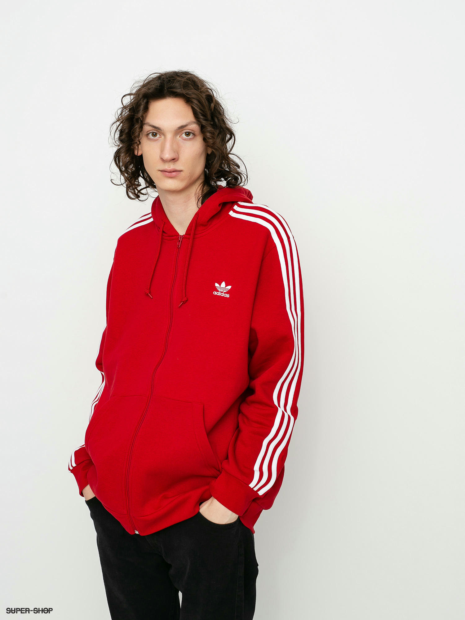 Red adidas striped on sale hoodie