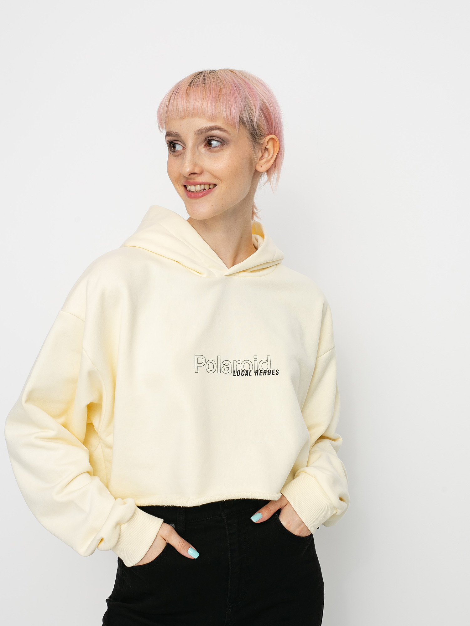 Local Heroes X Polaroid Ribbon Heart Cropped HD Hoodie Wmn (cream)