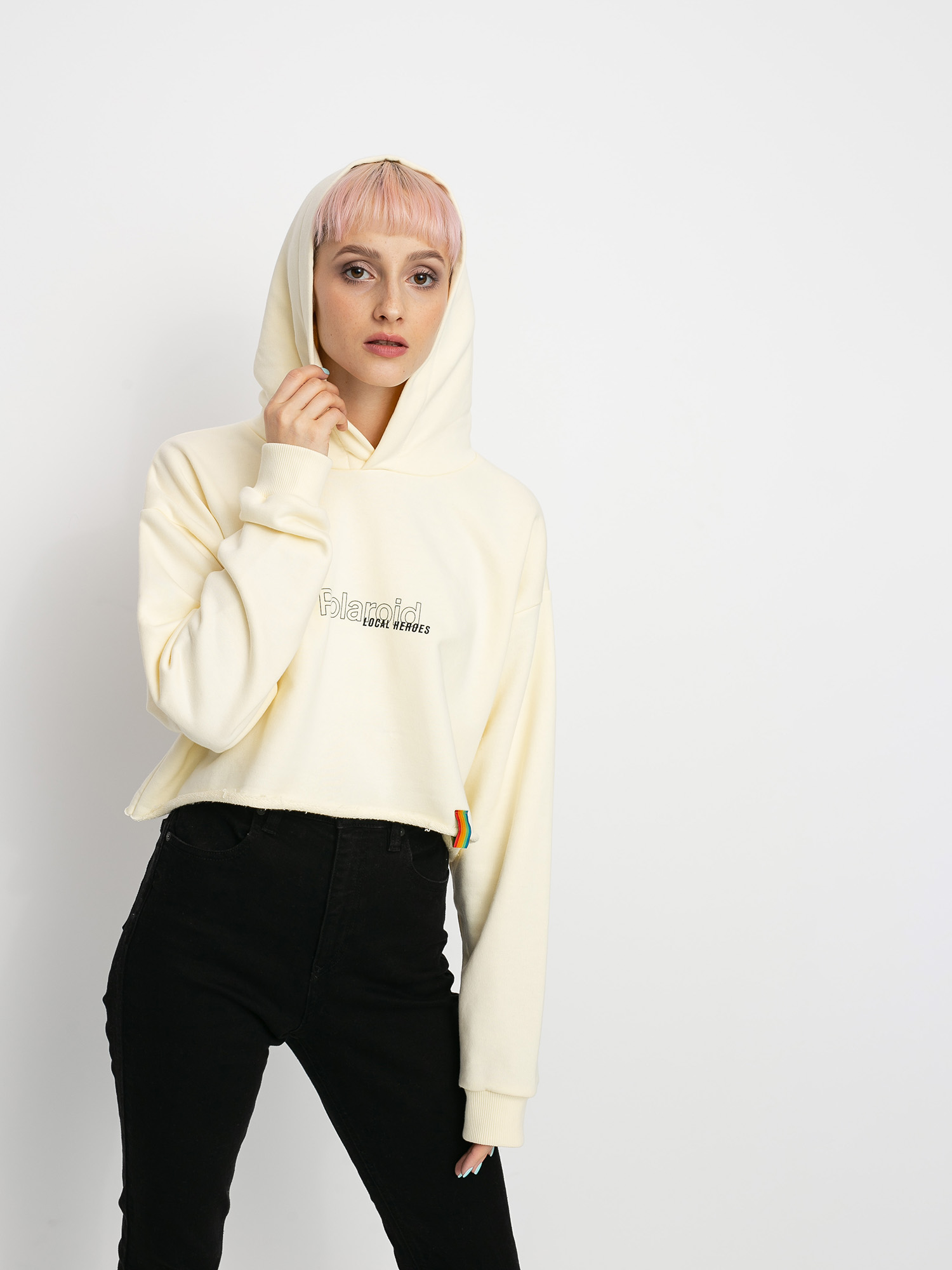 Local Heroes X Polaroid Ribbon Heart Cropped HD Hoodie Wmn (cream)