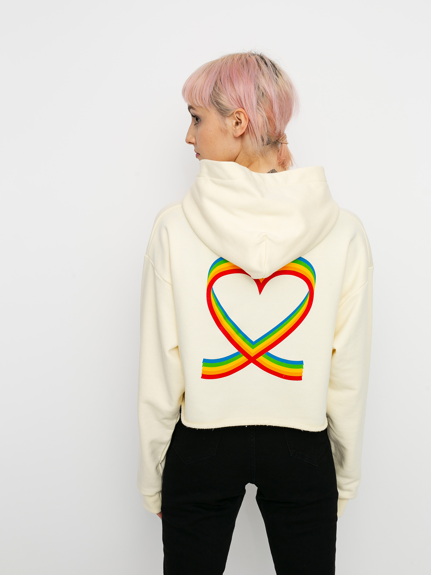 Local Heroes X Polaroid Ribbon Heart Cropped HD Hoodie Wmn (cream)