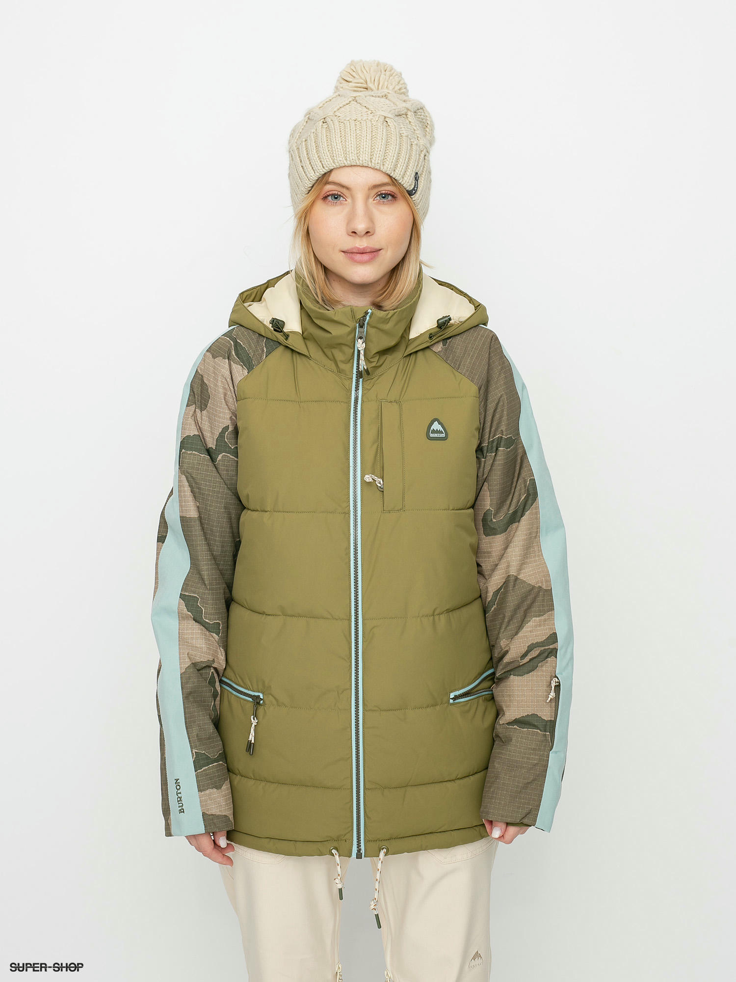 Womens Burton Keelan Snowboard jacket martini olive barren camo ether blue