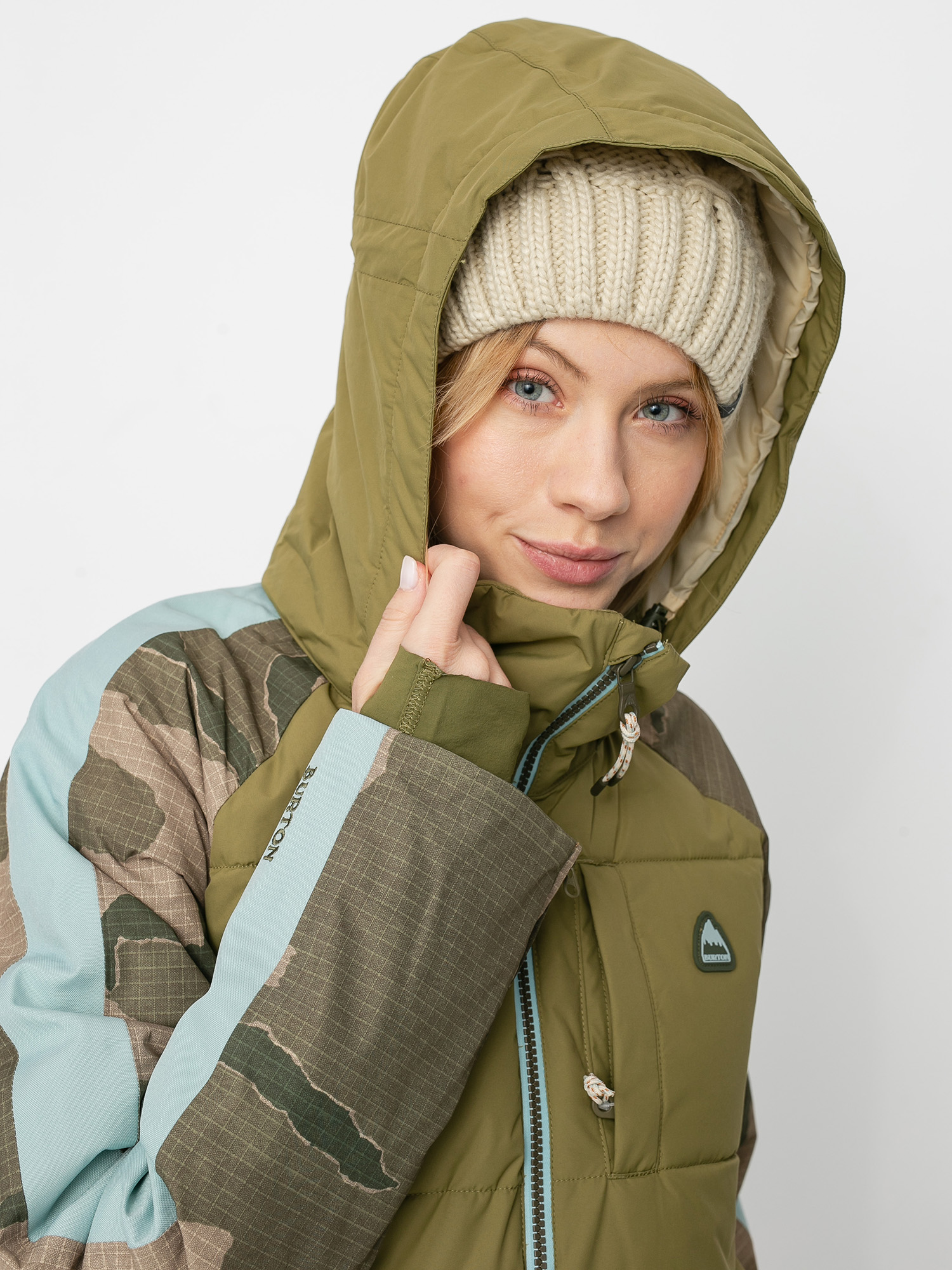 Womens Burton Keelan Snowboard jacket (martini olive/barren camo/ether blue)