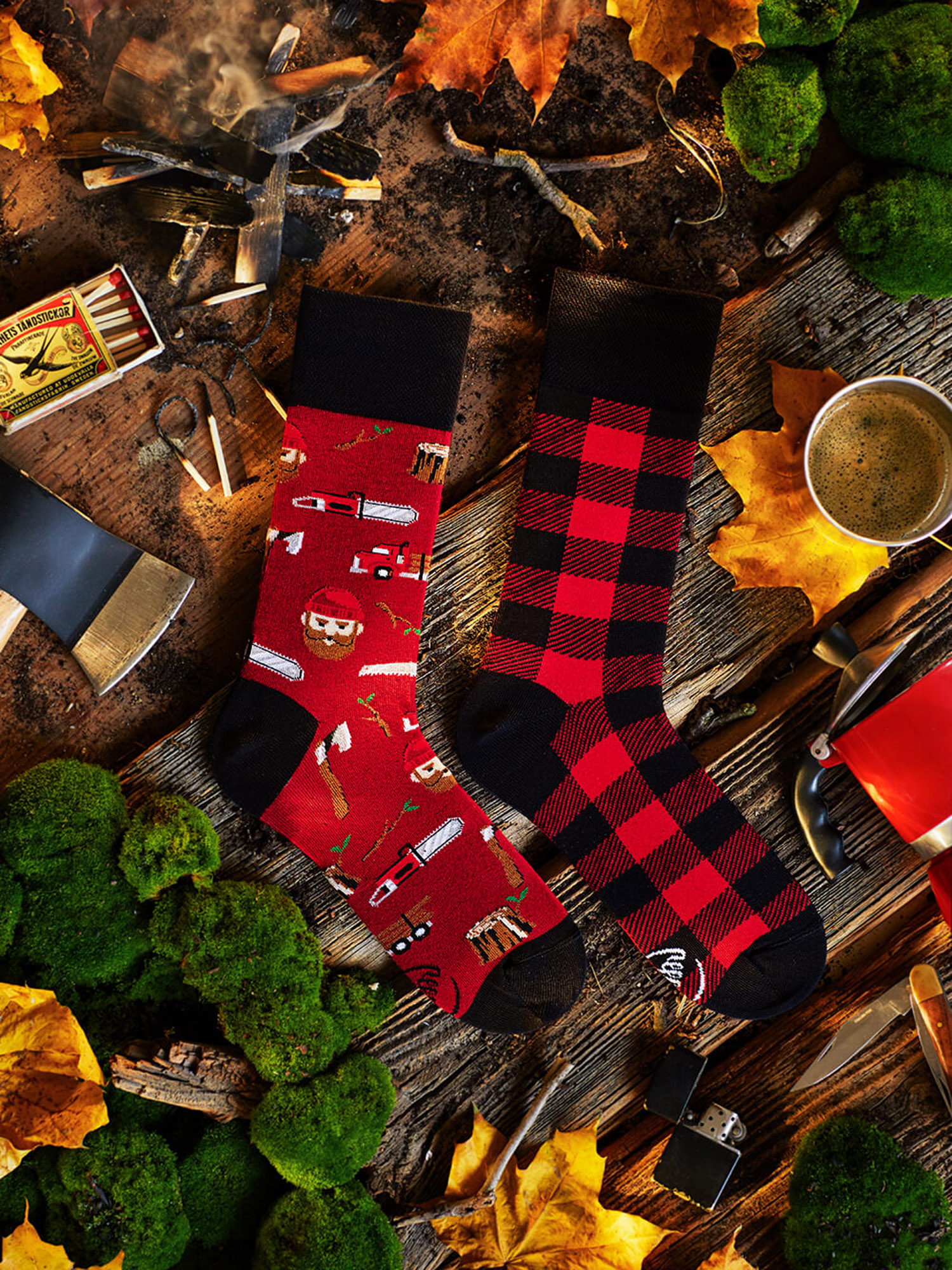Many Mornings Lumberjack Life Socks (red/black)