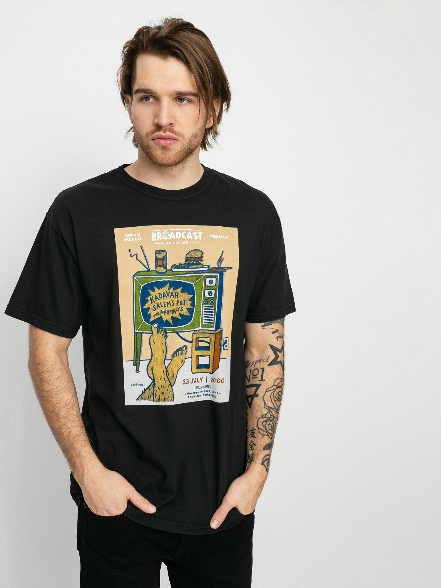 Brixton Amsterdam Brxtn Broadcast T-shirt (black garment dye)