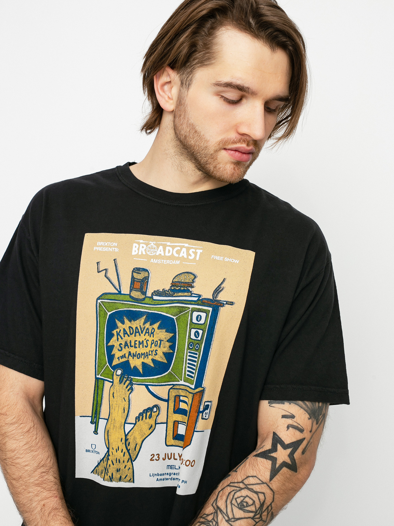 Brixton Amsterdam Brxtn Broadcast T-shirt (black garment dye)