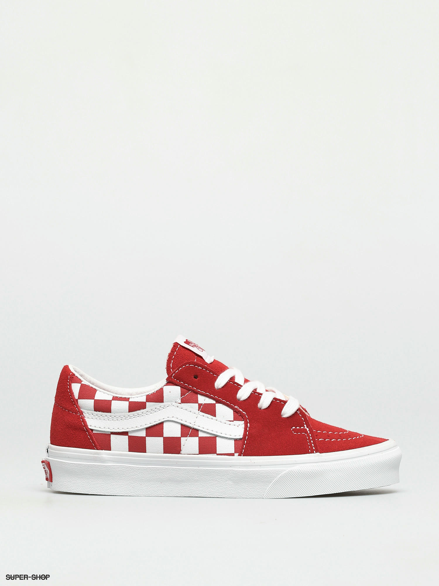 red low top checkered vans