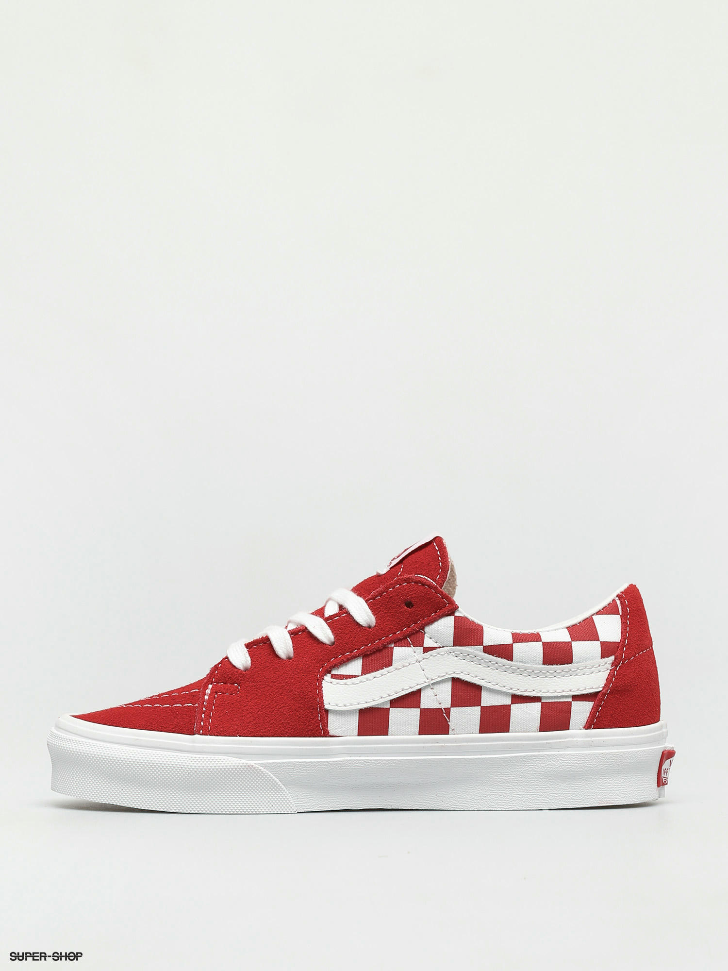 low red checkerboard vans