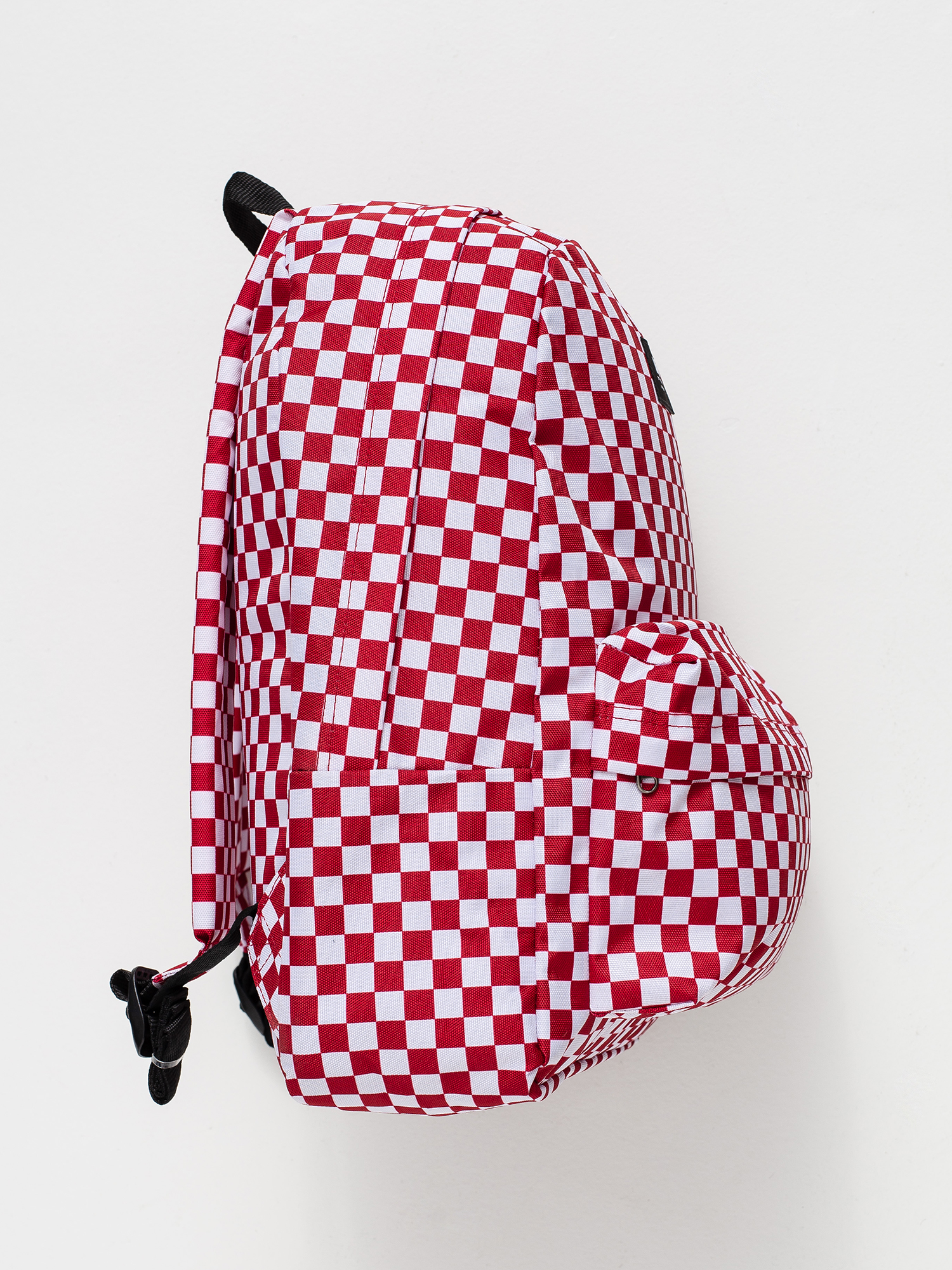 red checkerboard backpack